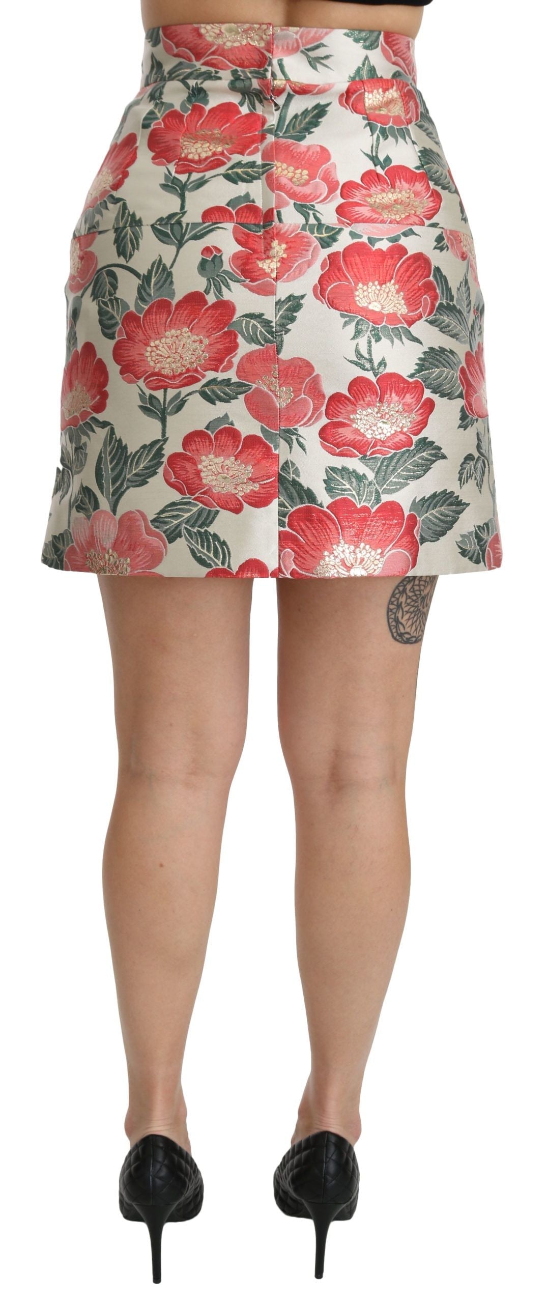 Dolce & Gabbana White Green Red Floral High Waist Mini Skirt Dolce & Gabbana