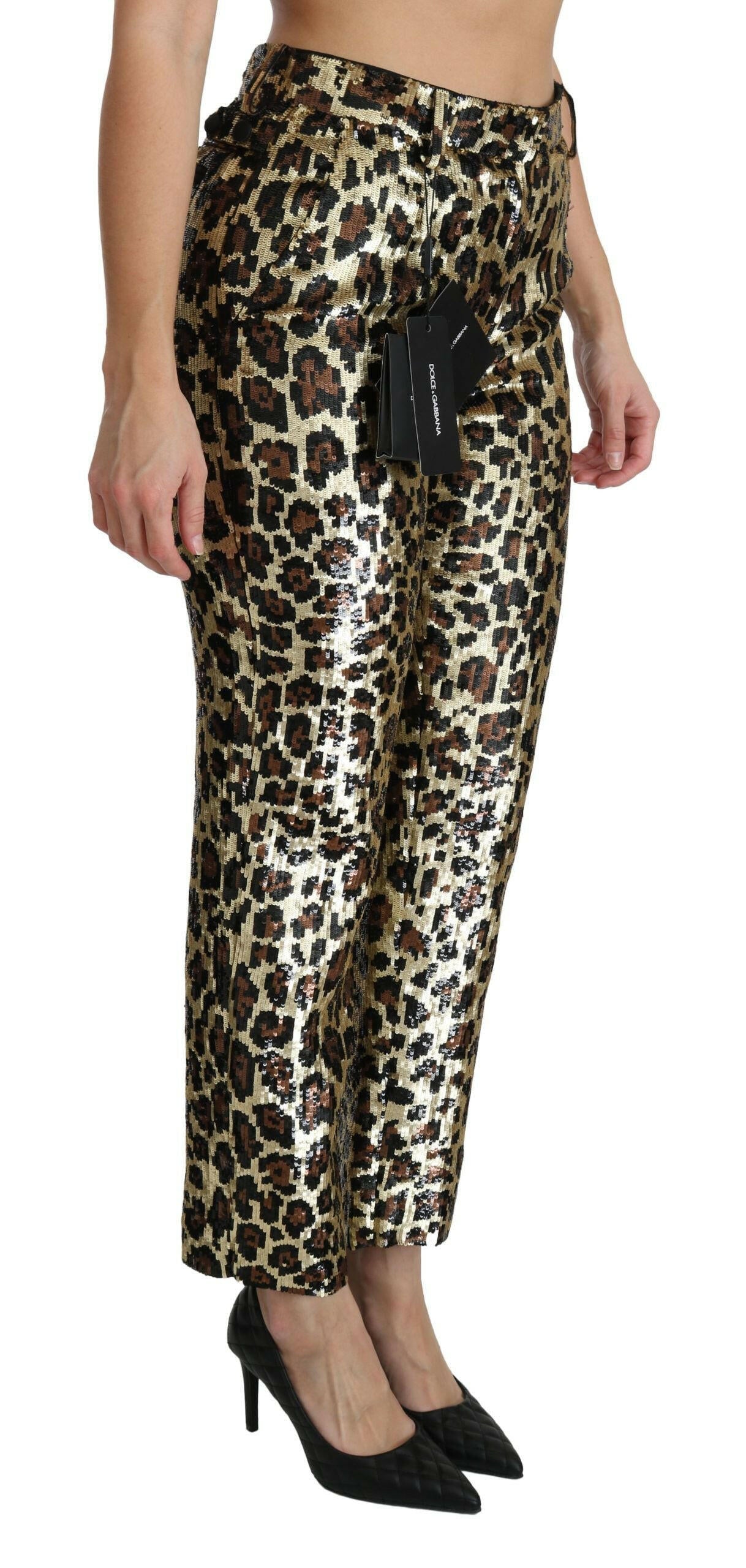Dolce & Gabbana Brown Leopard Sequined High Waist Pants.