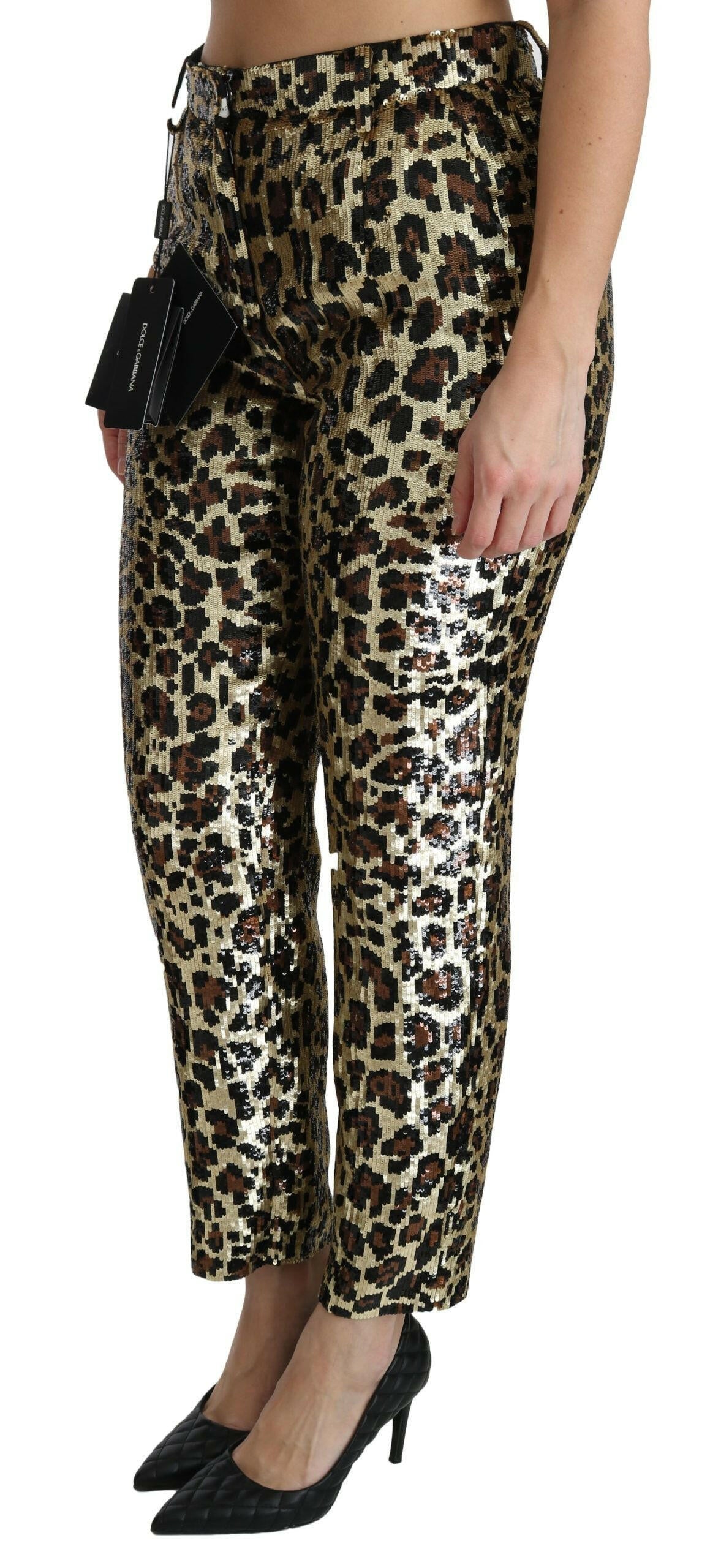 Dolce & Gabbana Brown Leopard Sequined High Waist Pants.
