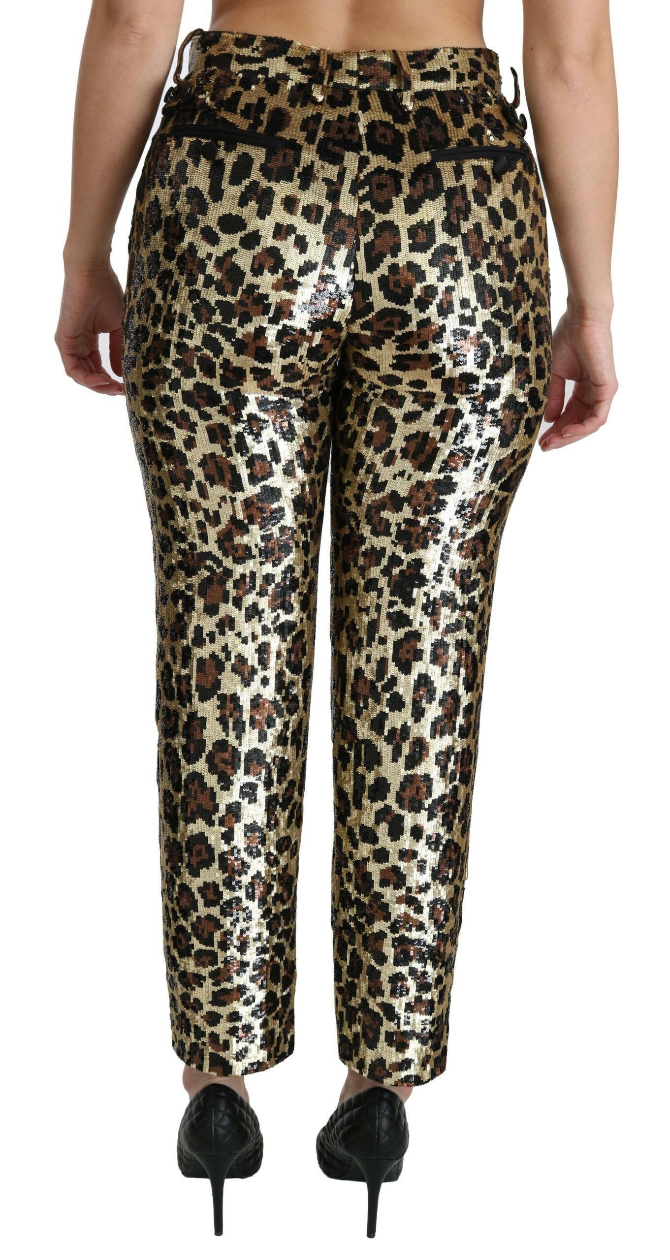 Dolce & Gabbana Brown Leopard Sequined High Waist Pants.