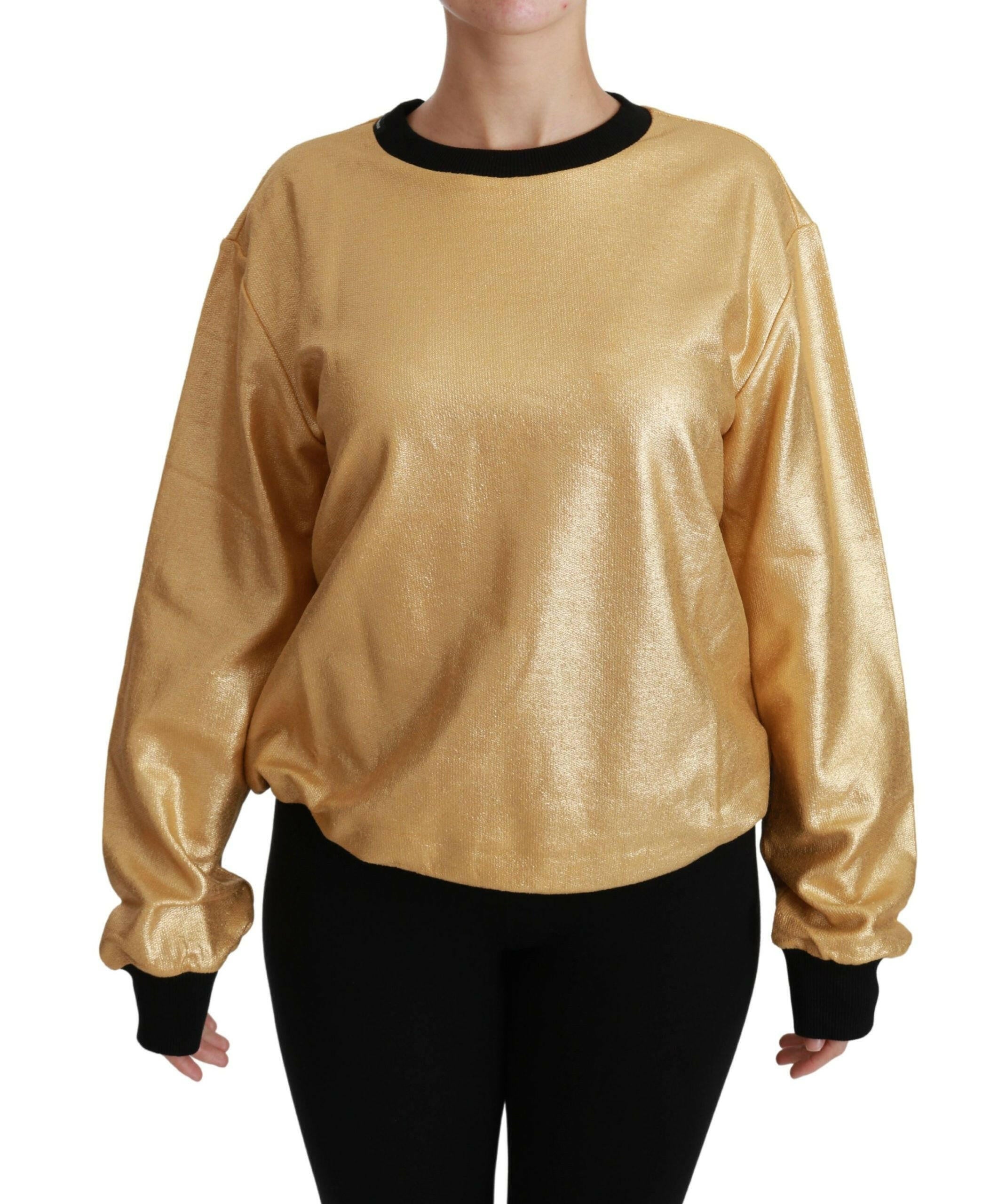 Dolce & Gabbana Gold Cotton Crewneck Pullover Sweater.