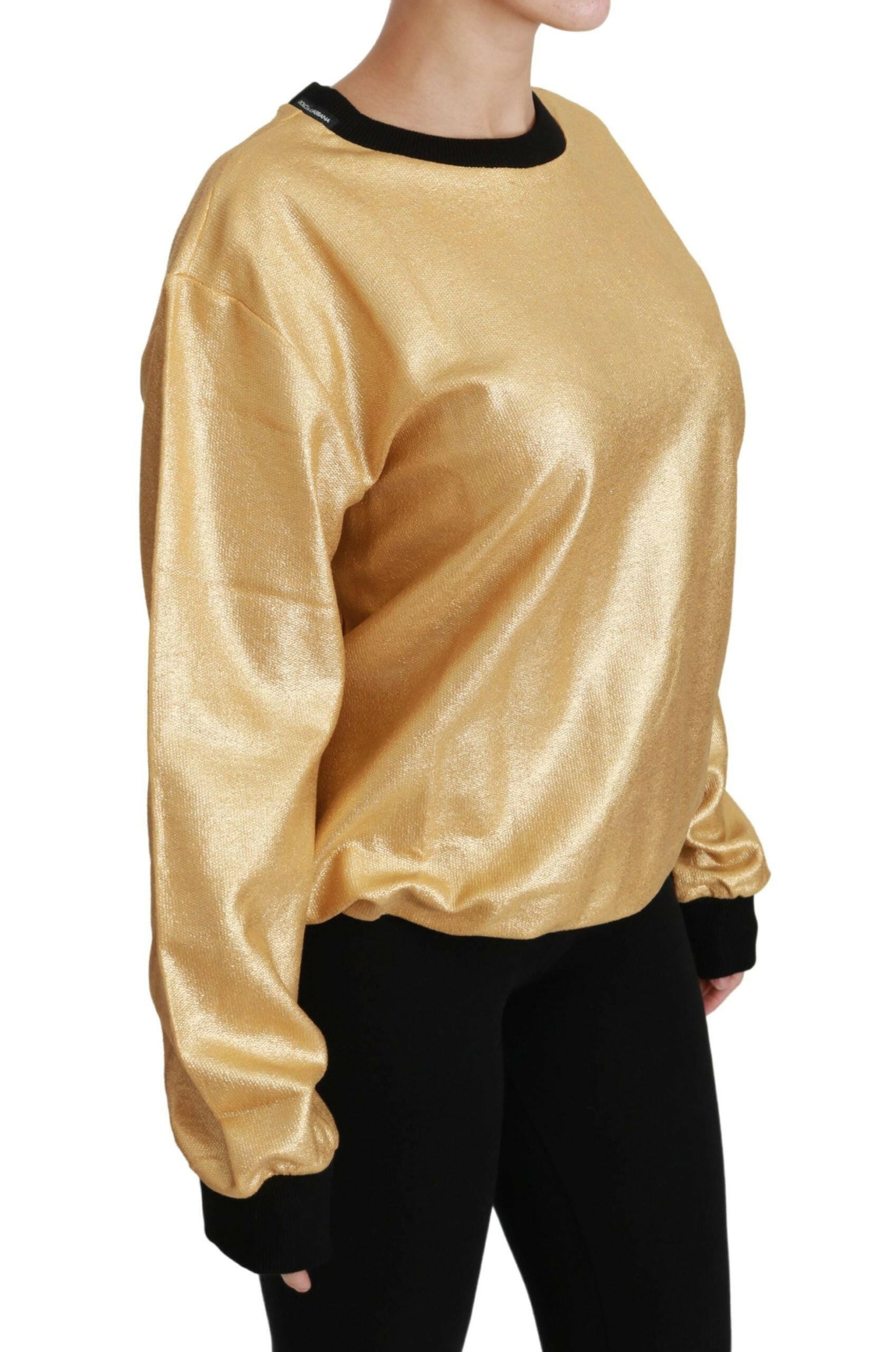 Dolce & Gabbana Gold Cotton Crewneck Pullover Sweater.