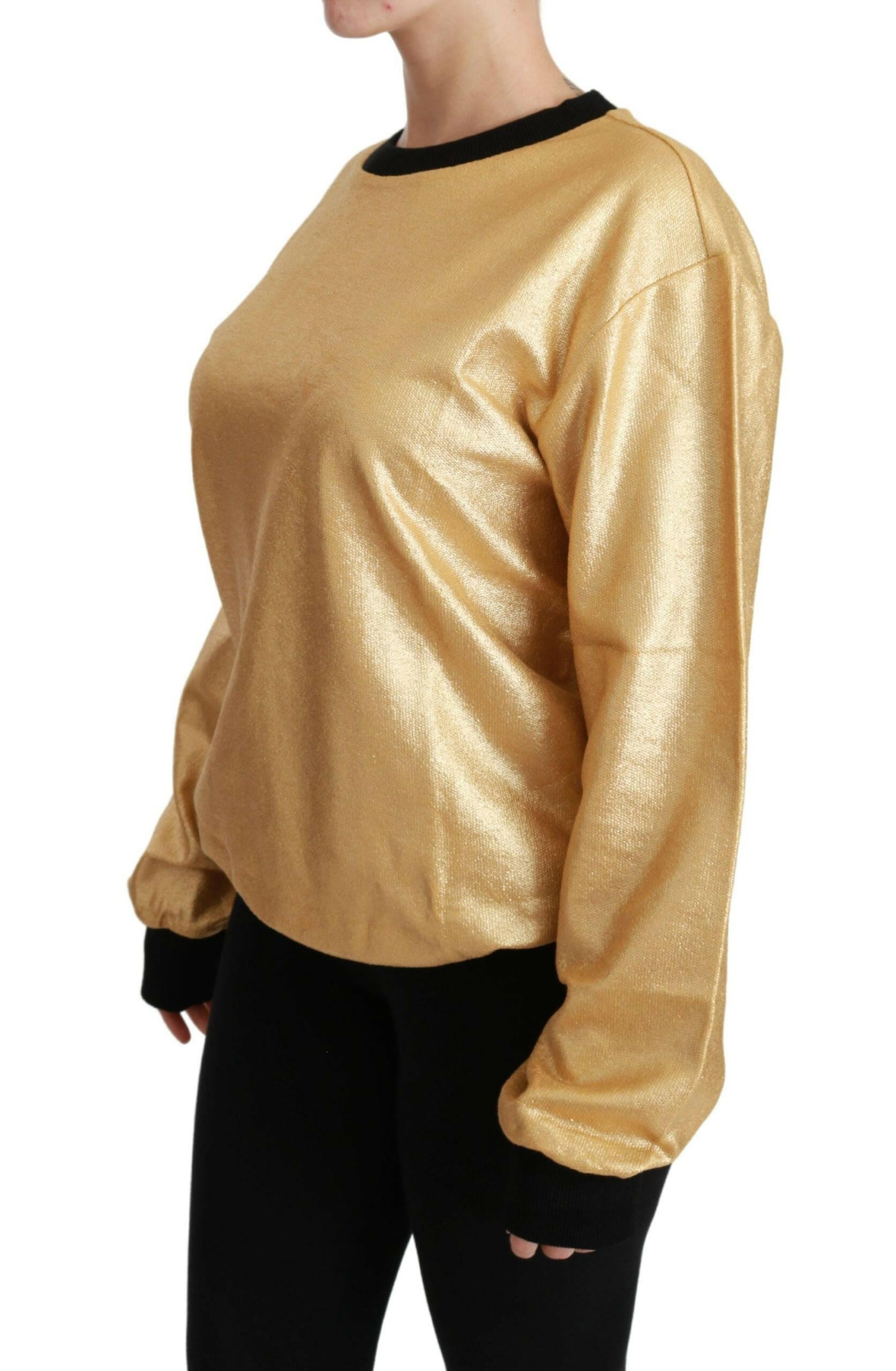 Dolce & Gabbana Gold Cotton Crewneck Pullover Sweater.