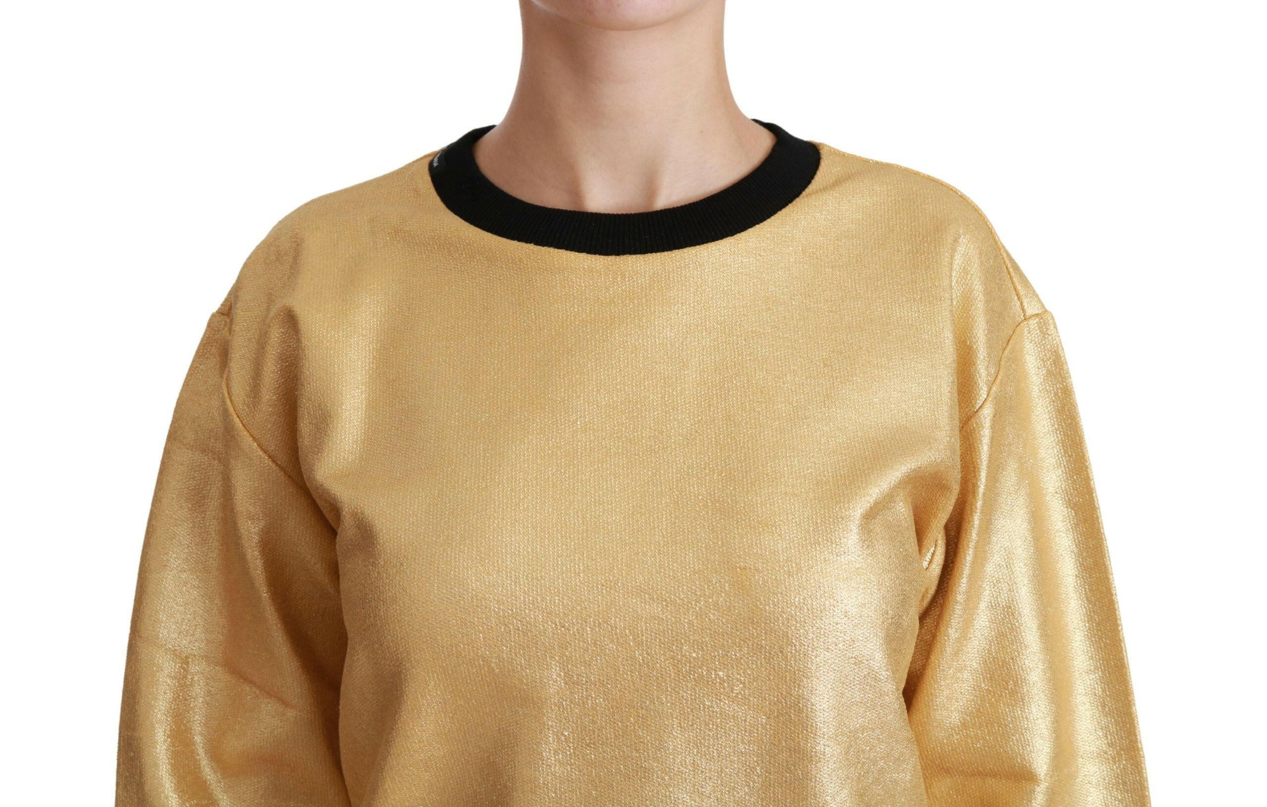 Dolce & Gabbana Gold Cotton Crewneck Pullover Sweater.