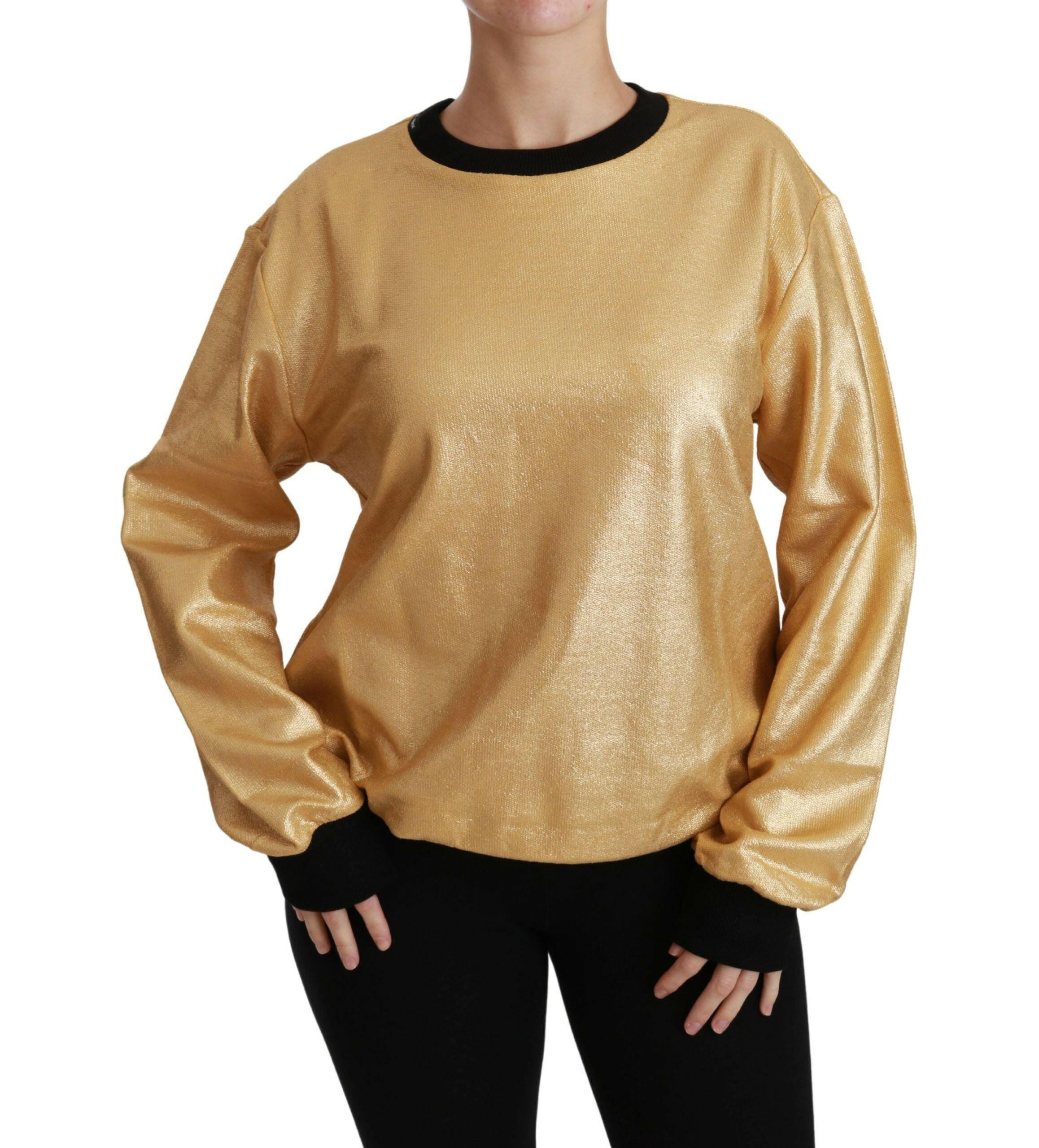 Dolce & Gabbana Gold Cotton Crewneck Pullover Sweater.