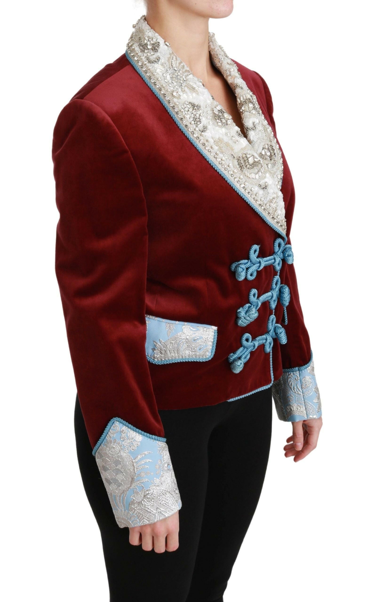 Dolce & Gabbana Red Velvet Baroque Crystal Blazer Jacket.