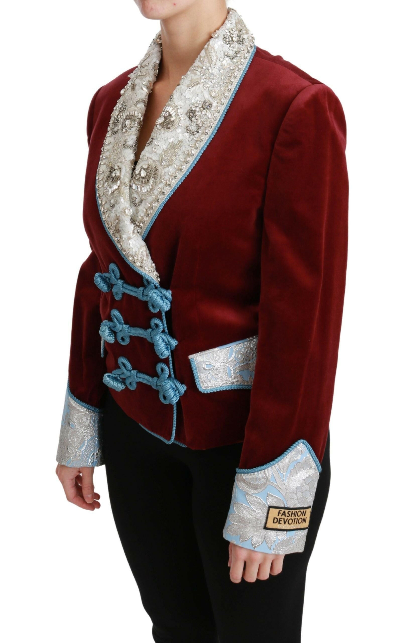 Dolce & Gabbana Red Velvet Baroque Crystal Blazer Jacket.