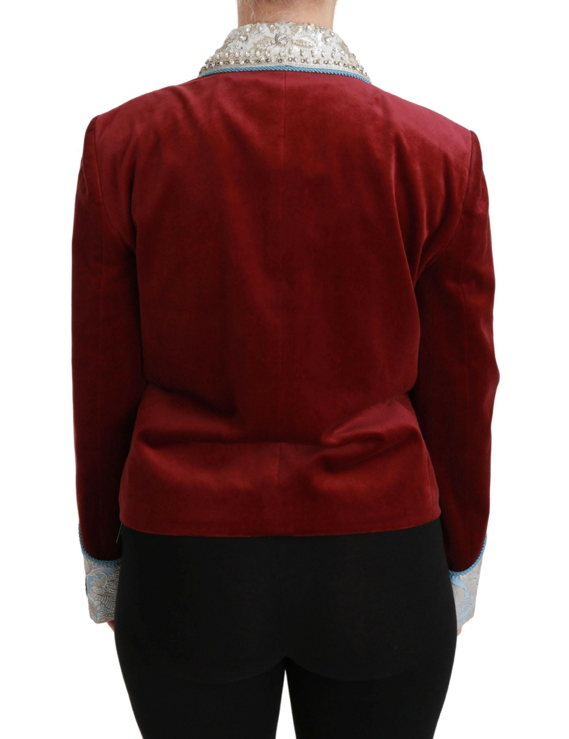Dolce & Gabbana Red Velvet Baroque Crystal Blazer Jacket.