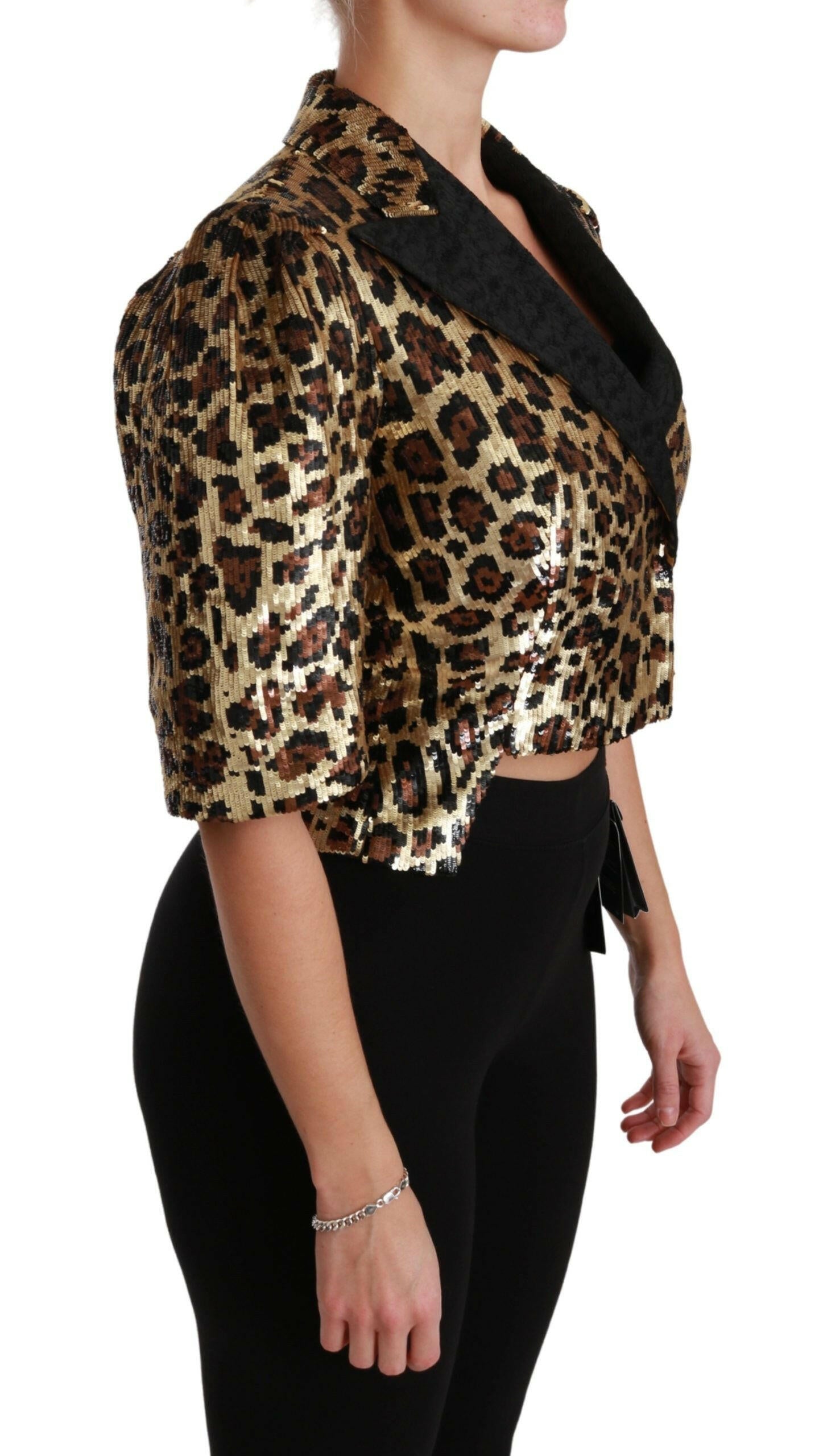 Dolce & Gabbana Blazer Gold Leopard Sequined Jacket.
