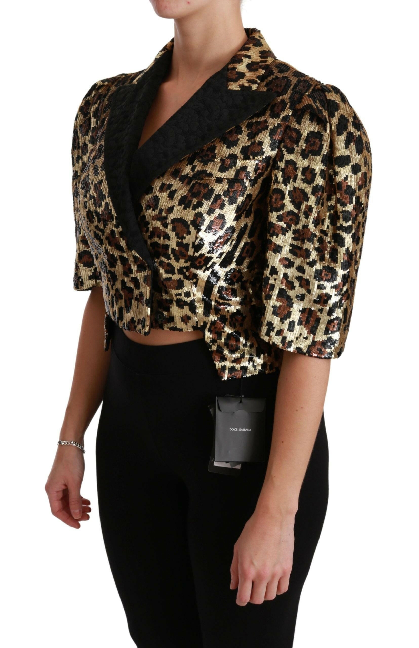 Dolce & Gabbana Blazer Gold Leopard Sequined Jacket.