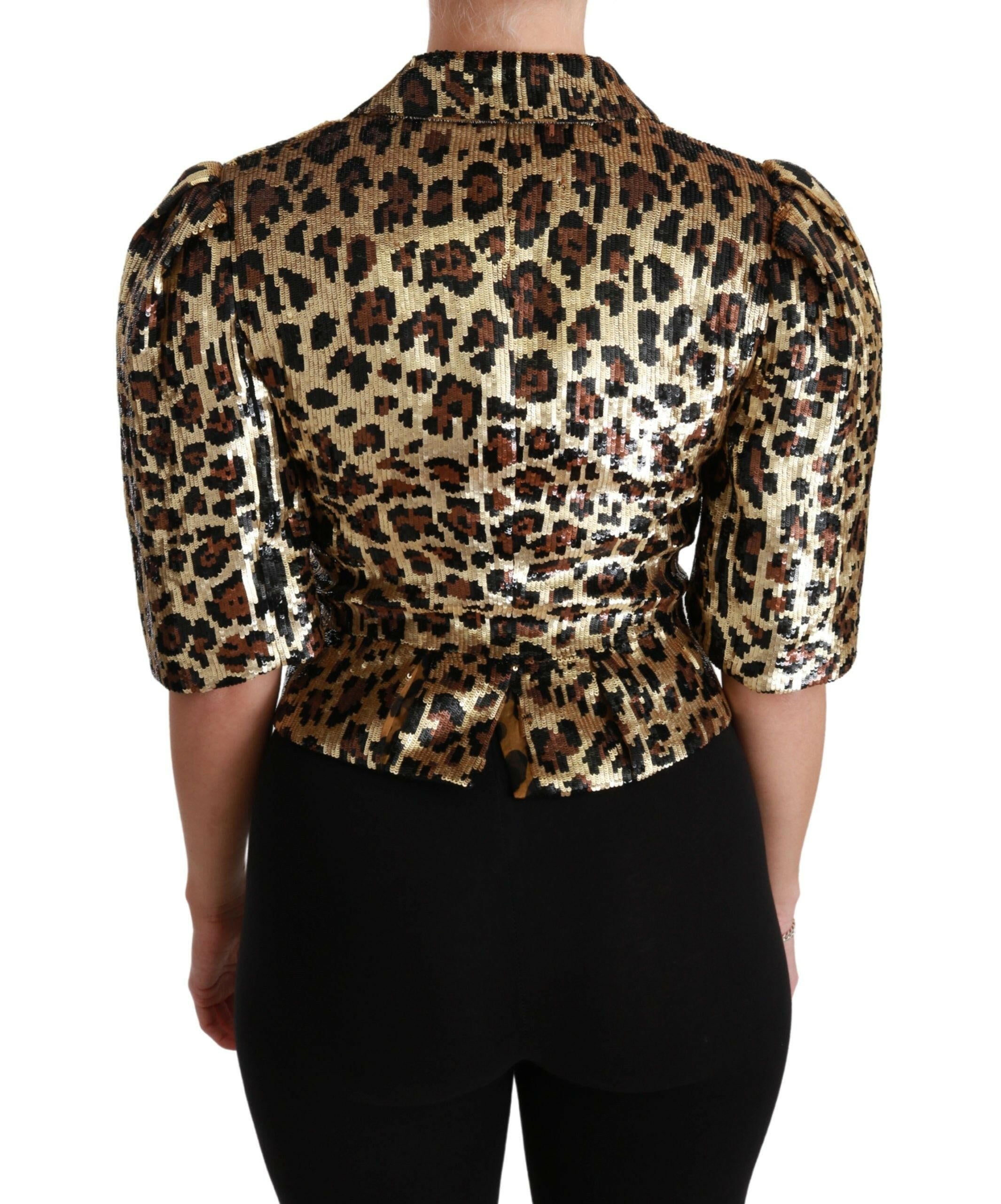 Dolce & Gabbana Blazer Gold Leopard Sequined Jacket.