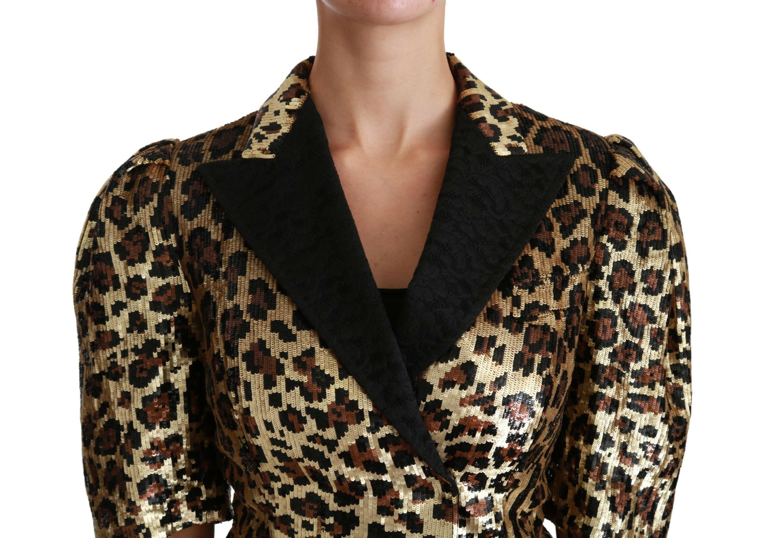 Dolce & Gabbana Blazer Gold Leopard Sequined Jacket.