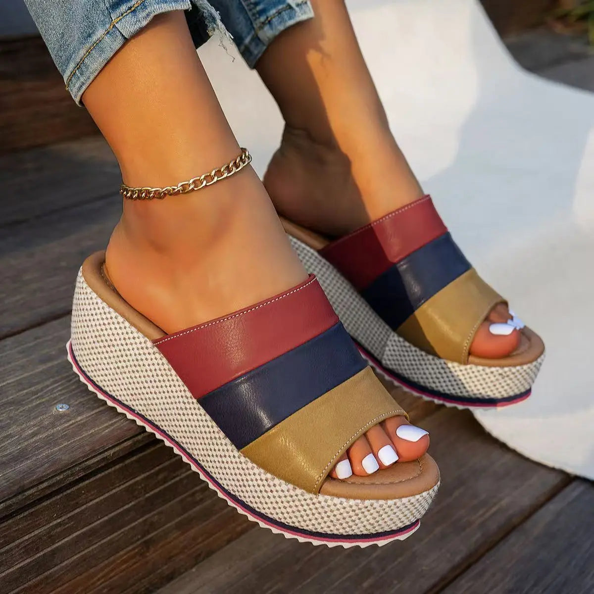 Ankle-strap Sandals Block Platform Wedge Plus Size Slippers - MaraFormigone