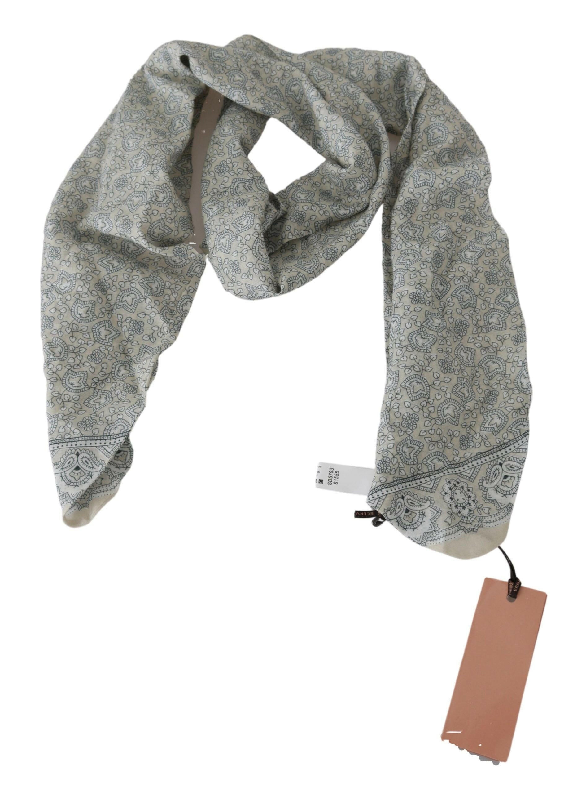 Ermanno Scervino Cotton Beige Blue Fantasy Print Scarf.
