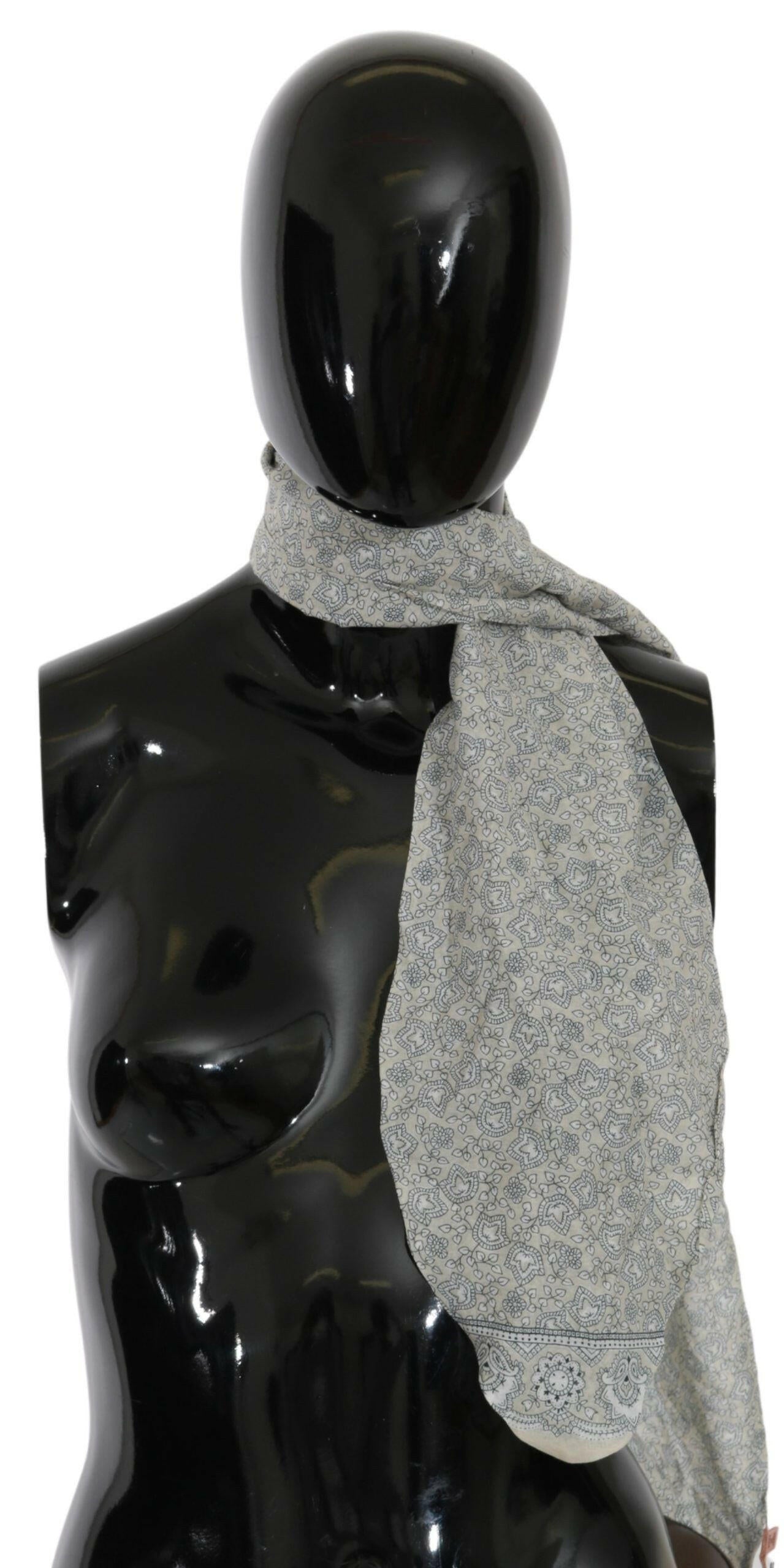Ermanno Scervino Cotton Beige Blue Fantasy Print Scarf.