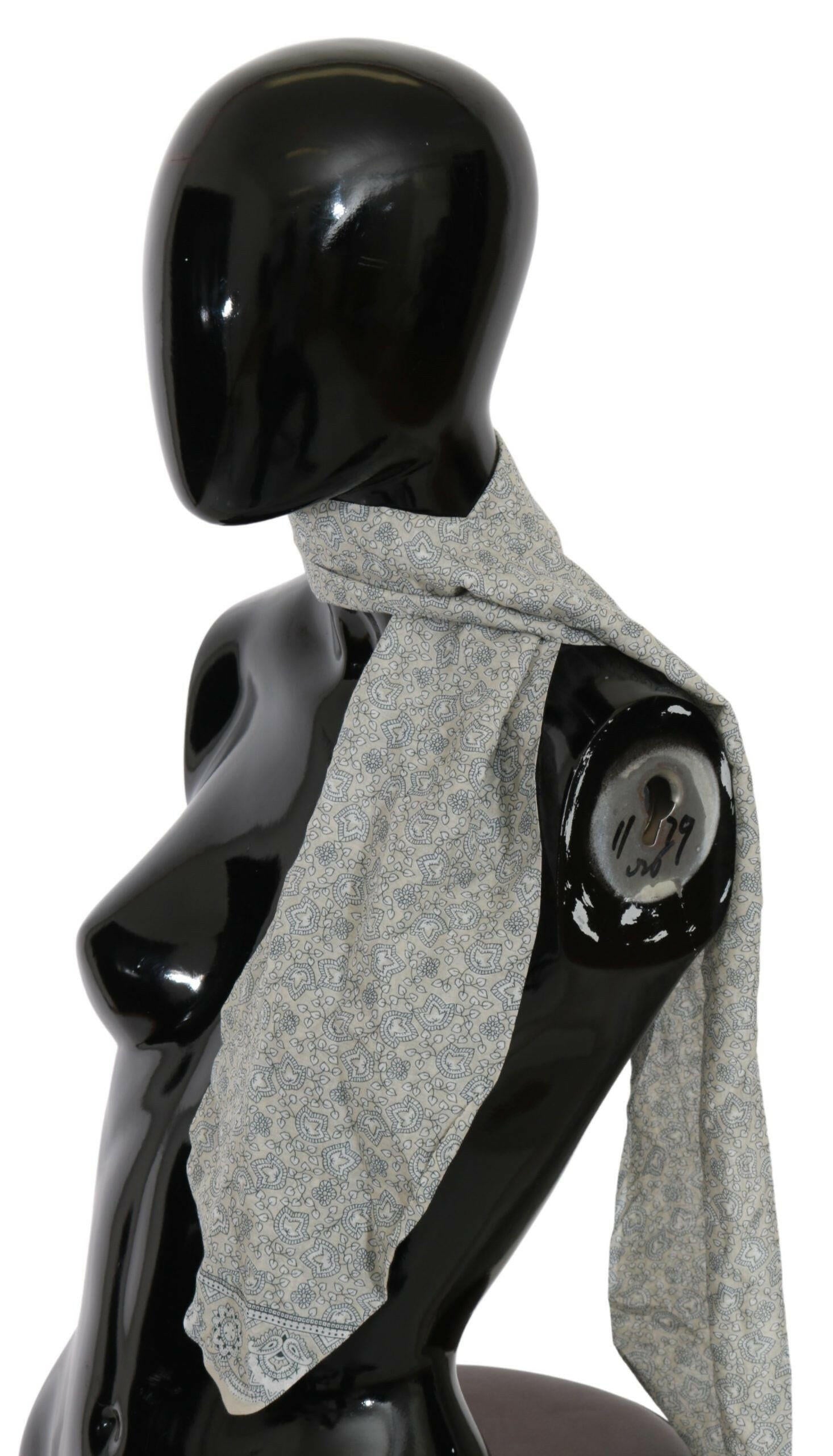 Ermanno Scervino Cotton Beige Blue Fantasy Print Scarf.