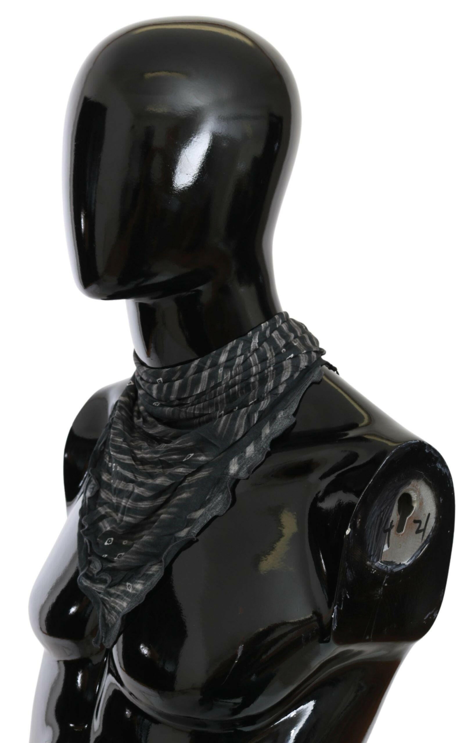 Costume National Black Gray Viscose Foulard Branded Scarf.