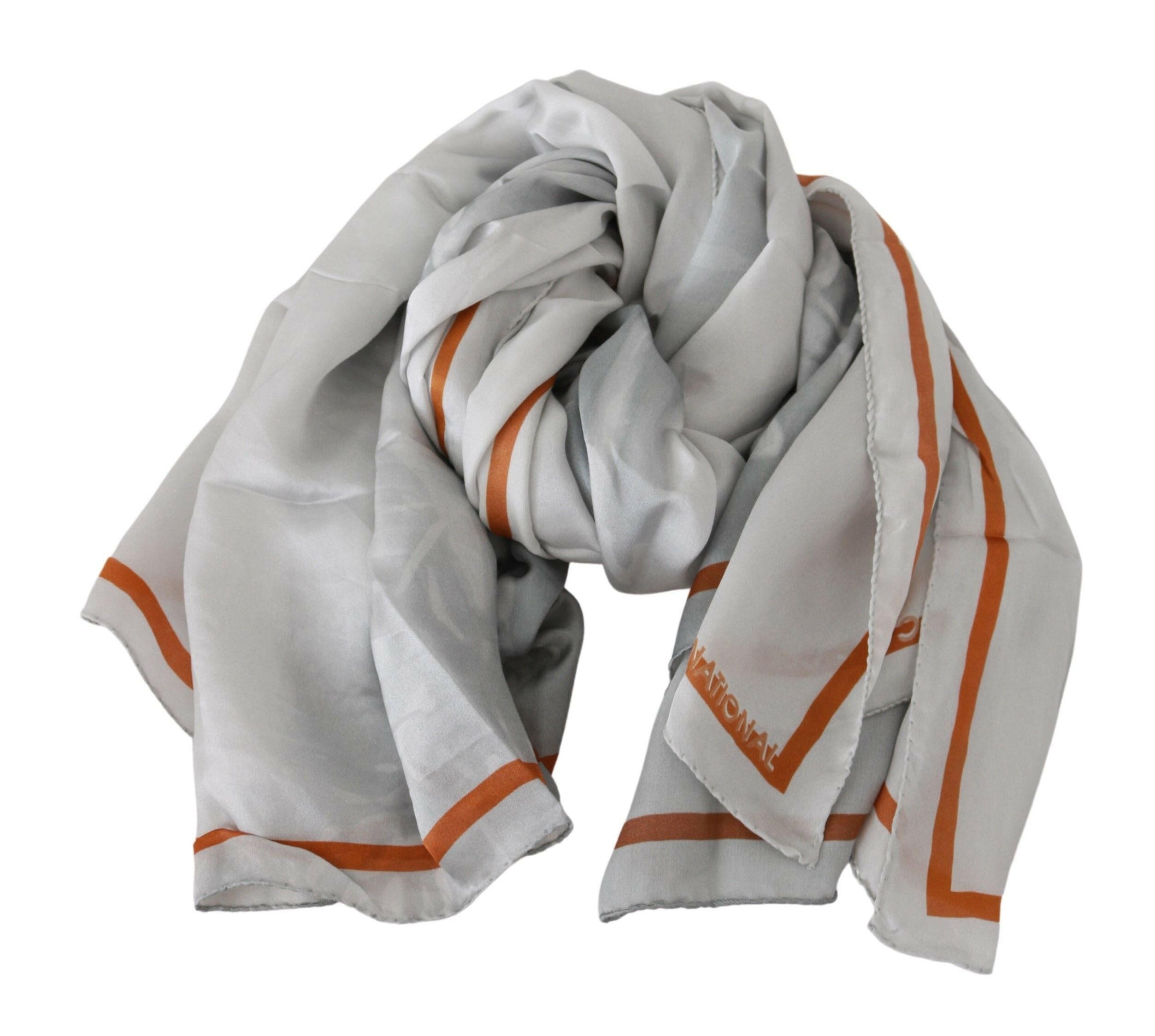 Costume National Gray Orange Silk Floral Foulard Wrap Scarf.