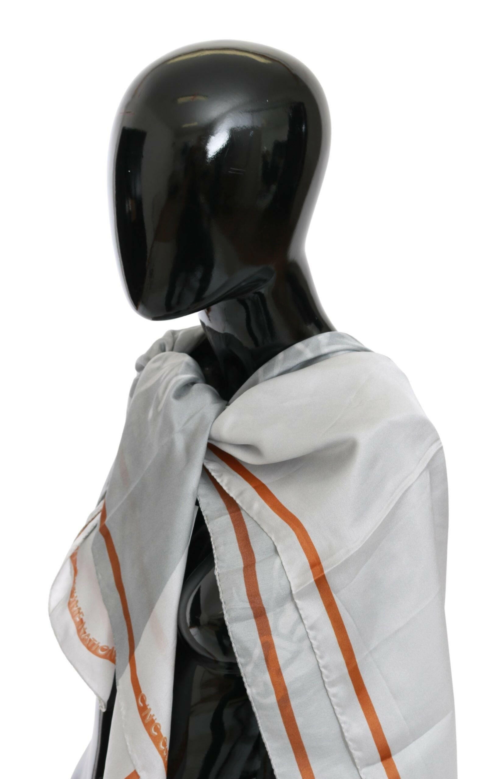 Costume National Gray Red Silk Shawl Foulard Wrap Scarf.