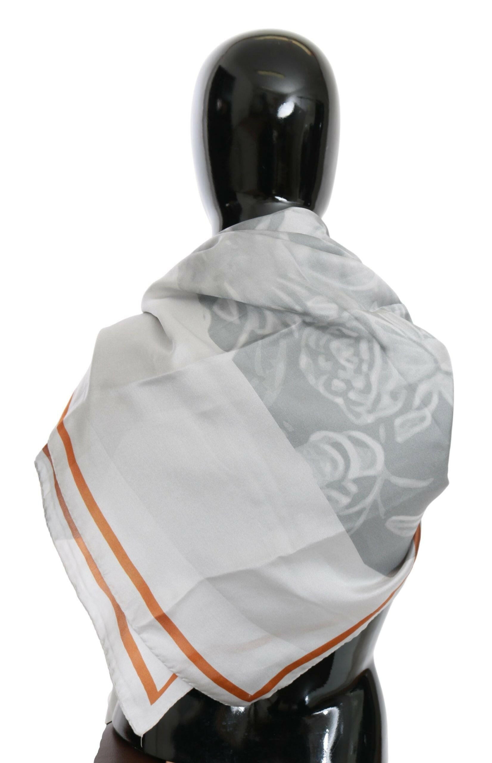 Costume National Gray Red Silk Shawl Foulard Wrap Scarf.