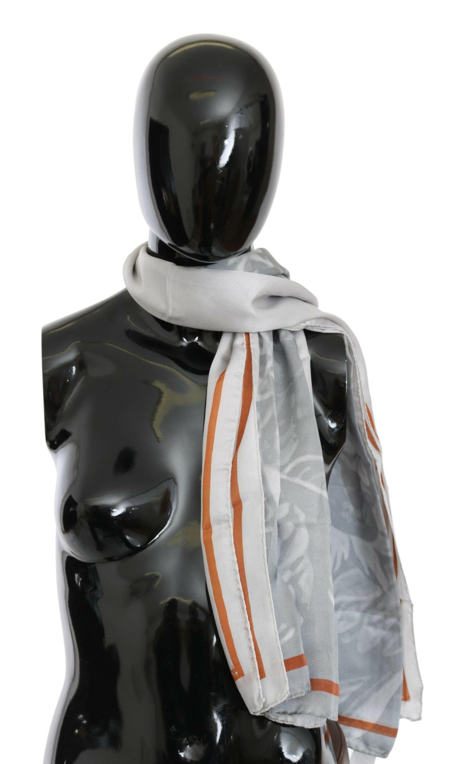 Costume National Gray Red Silk Shawl Foulard Wrap Scarf.
