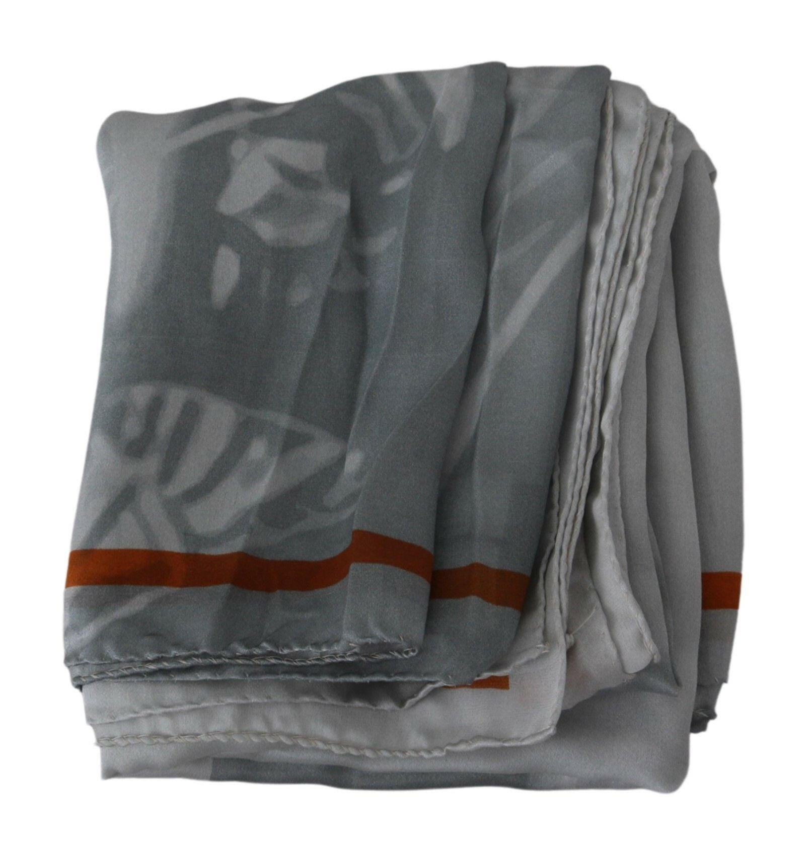 Costume National Gray Red Silk Shawl Foulard Wrap Scarf.