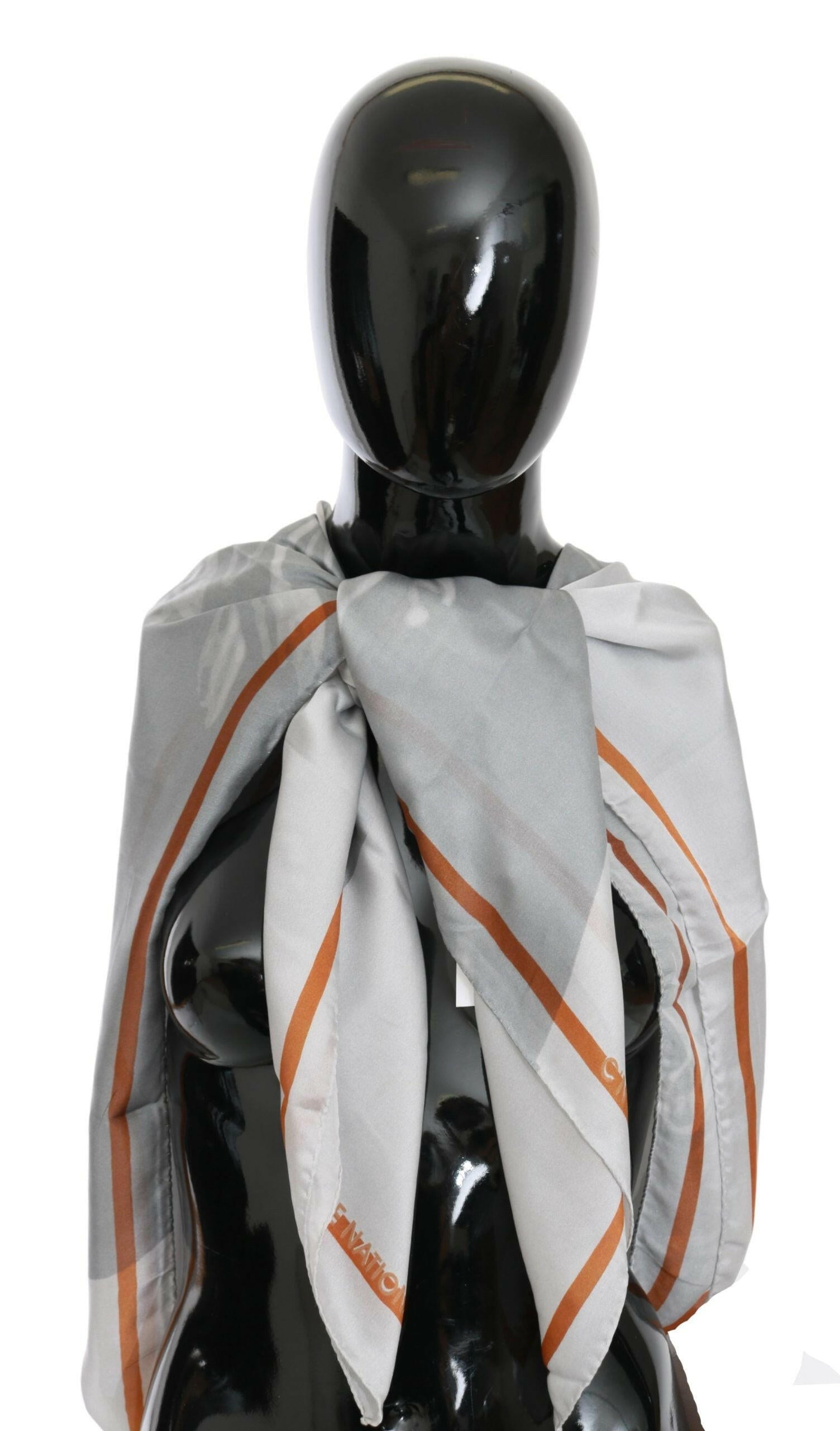 Costume National Gray Red Silk Shawl Foulard Wrap Scarf.