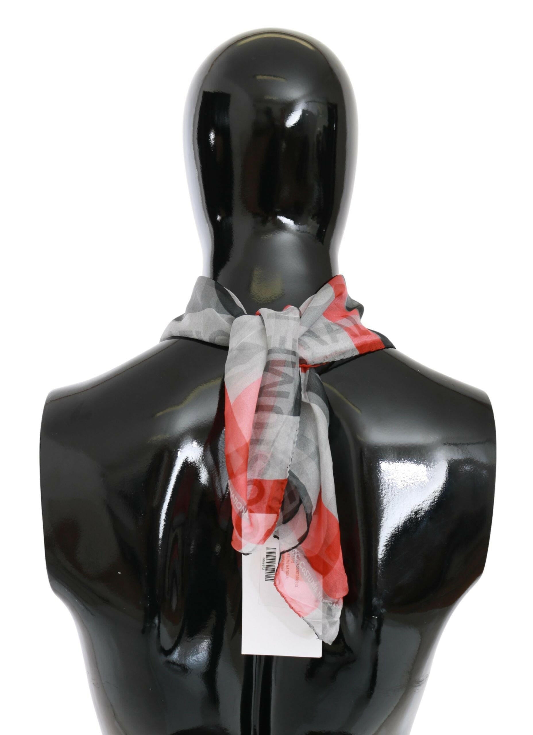 Costume National Red 100% Silk Branded Gray Scarf.