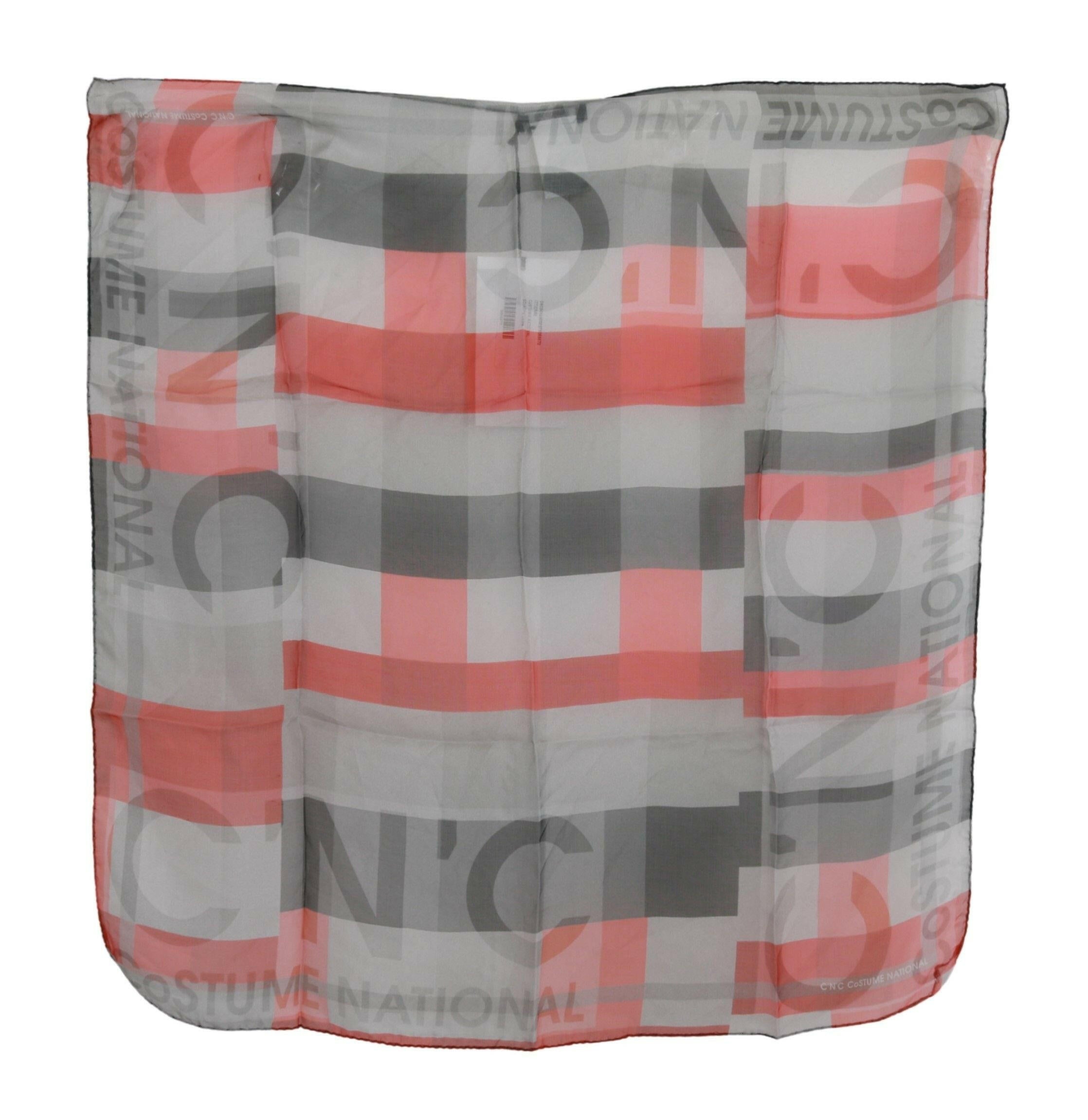 Costume National Red 100% Silk Branded Gray Scarf.