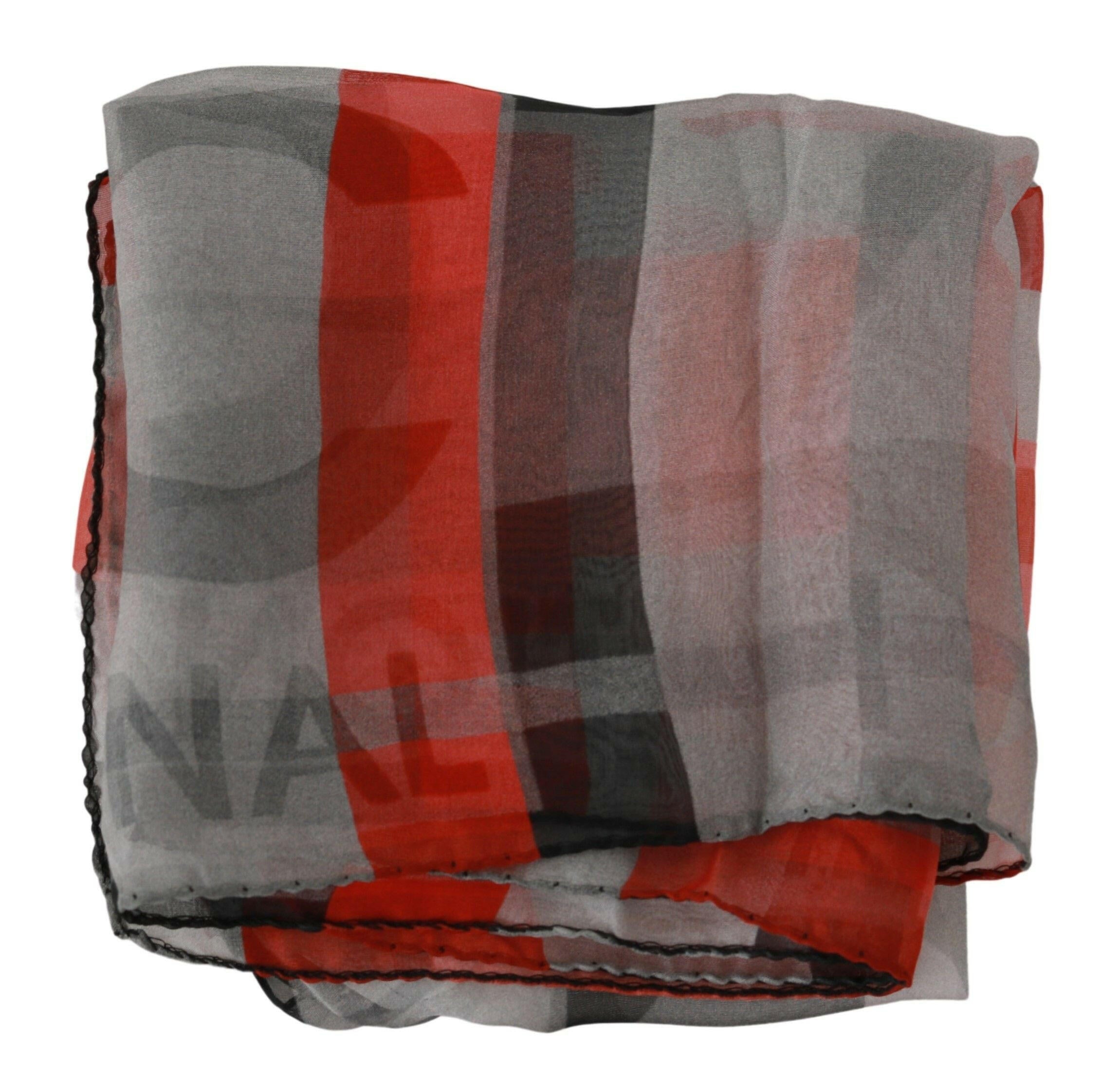 Costume National Red 100% Silk Branded Gray Scarf.