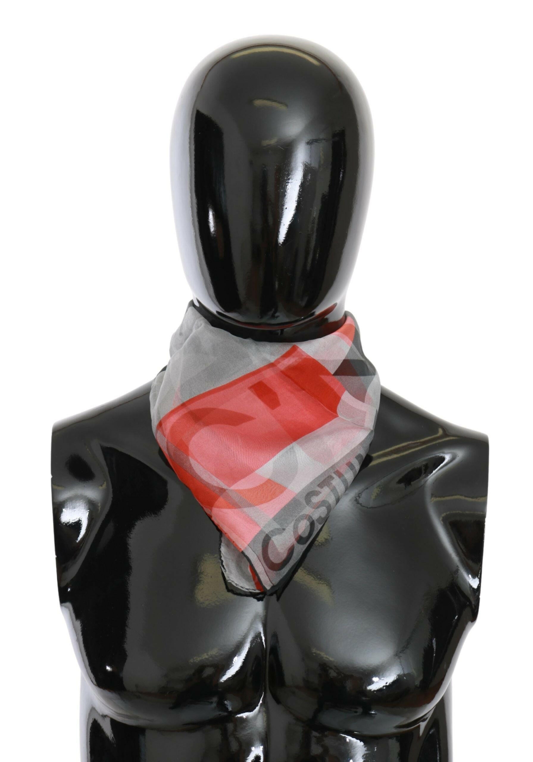Costume National Red 100% Silk Branded Gray Scarf.