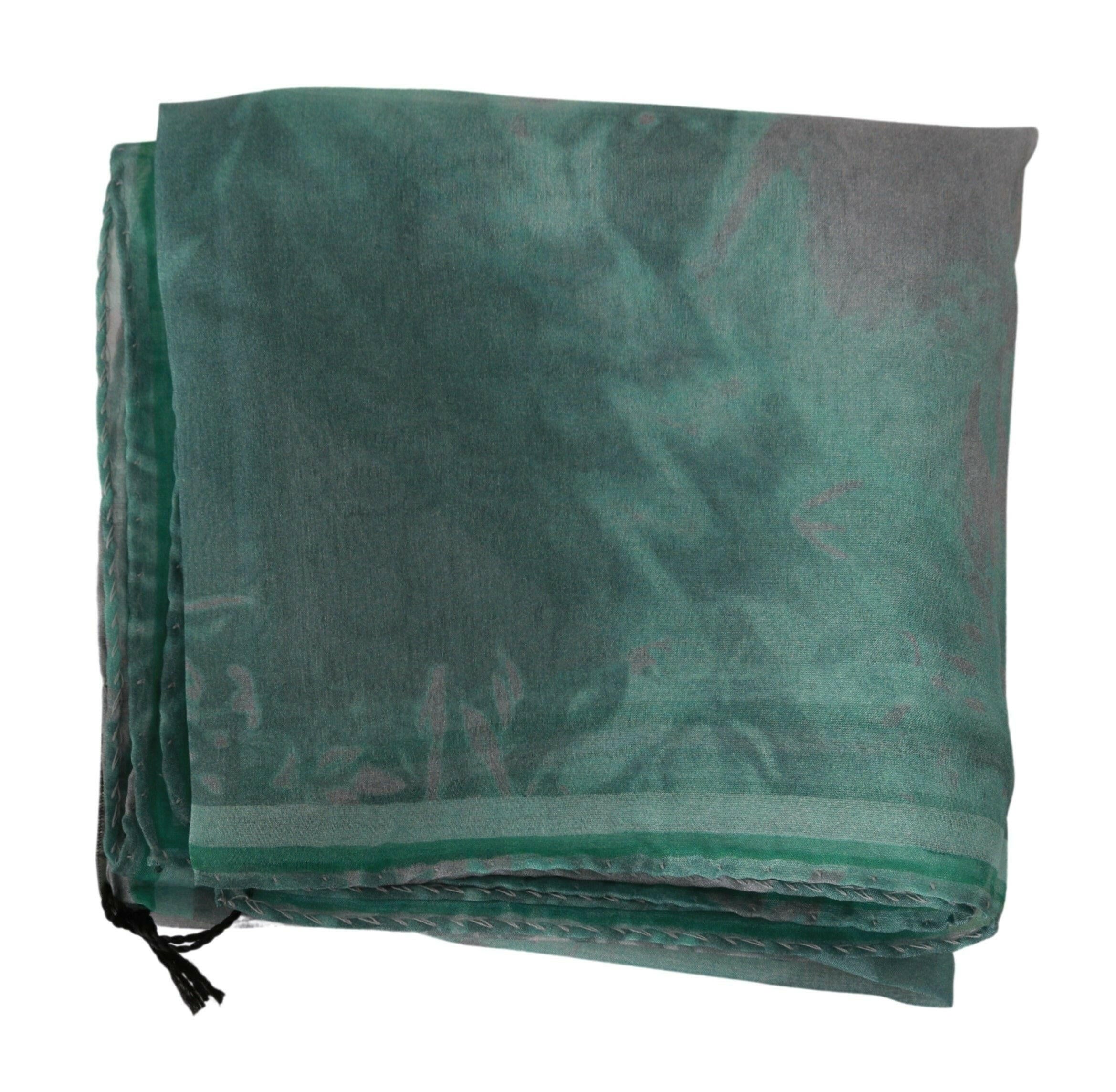 Costume National Green Silk Shawl Foulard Wrap Scarf.