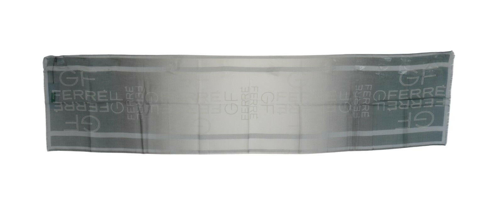 GF Ferre Gray Wool Viscose Foulard Patterned Branded Scarf.