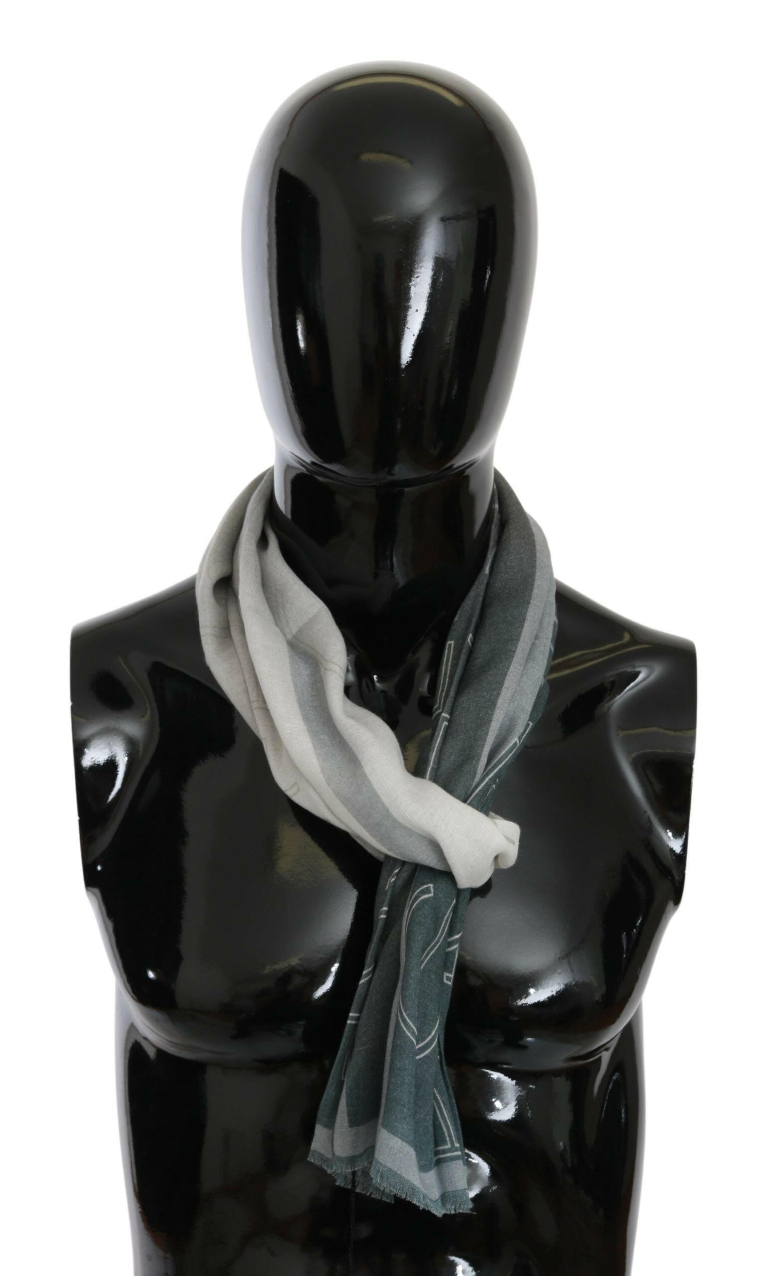 GF Ferre Gray Wool Viscose Foulard Patterned Branded Scarf.