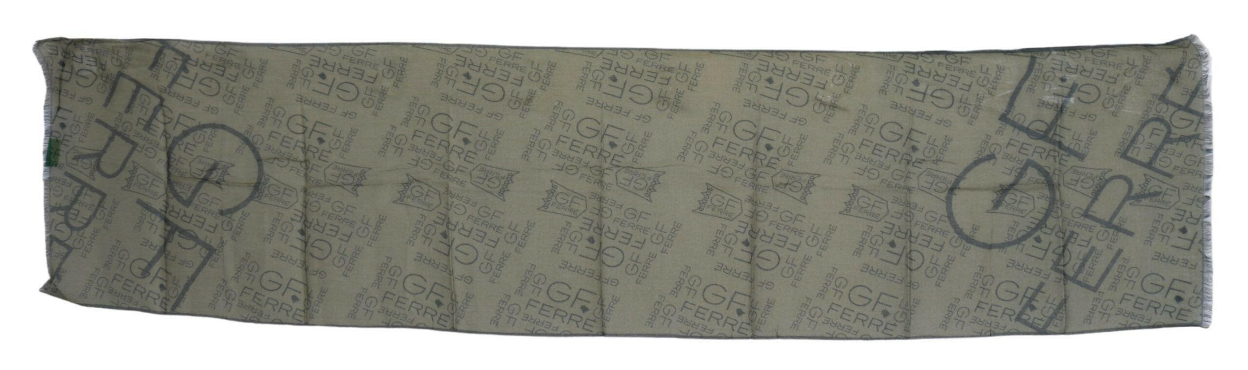 GF Ferre Green Wool Viscose Foulard Patterned Branded Scarf.