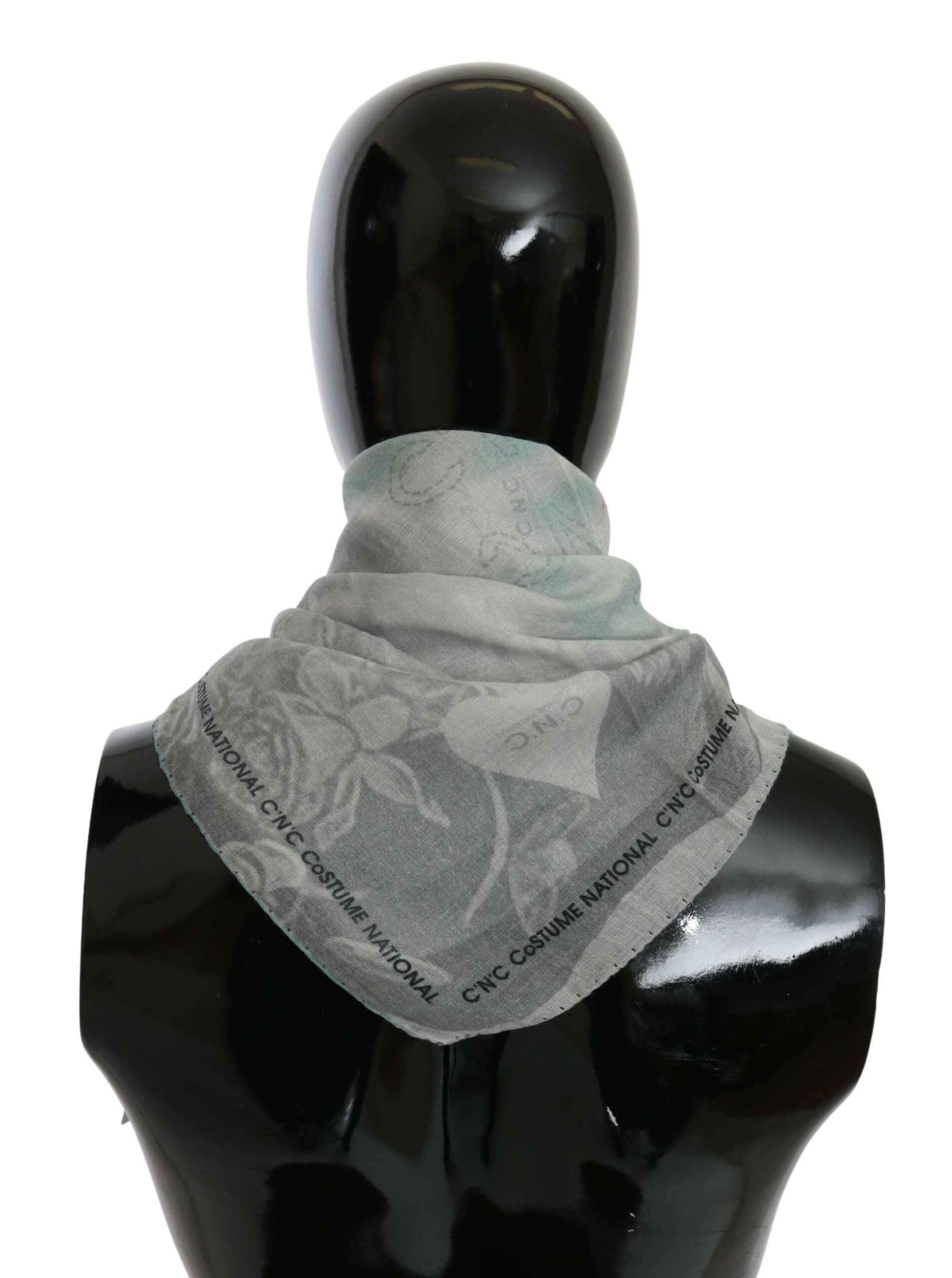 Costume National Gray Silk Shawl Foulard Wrap Scarf.