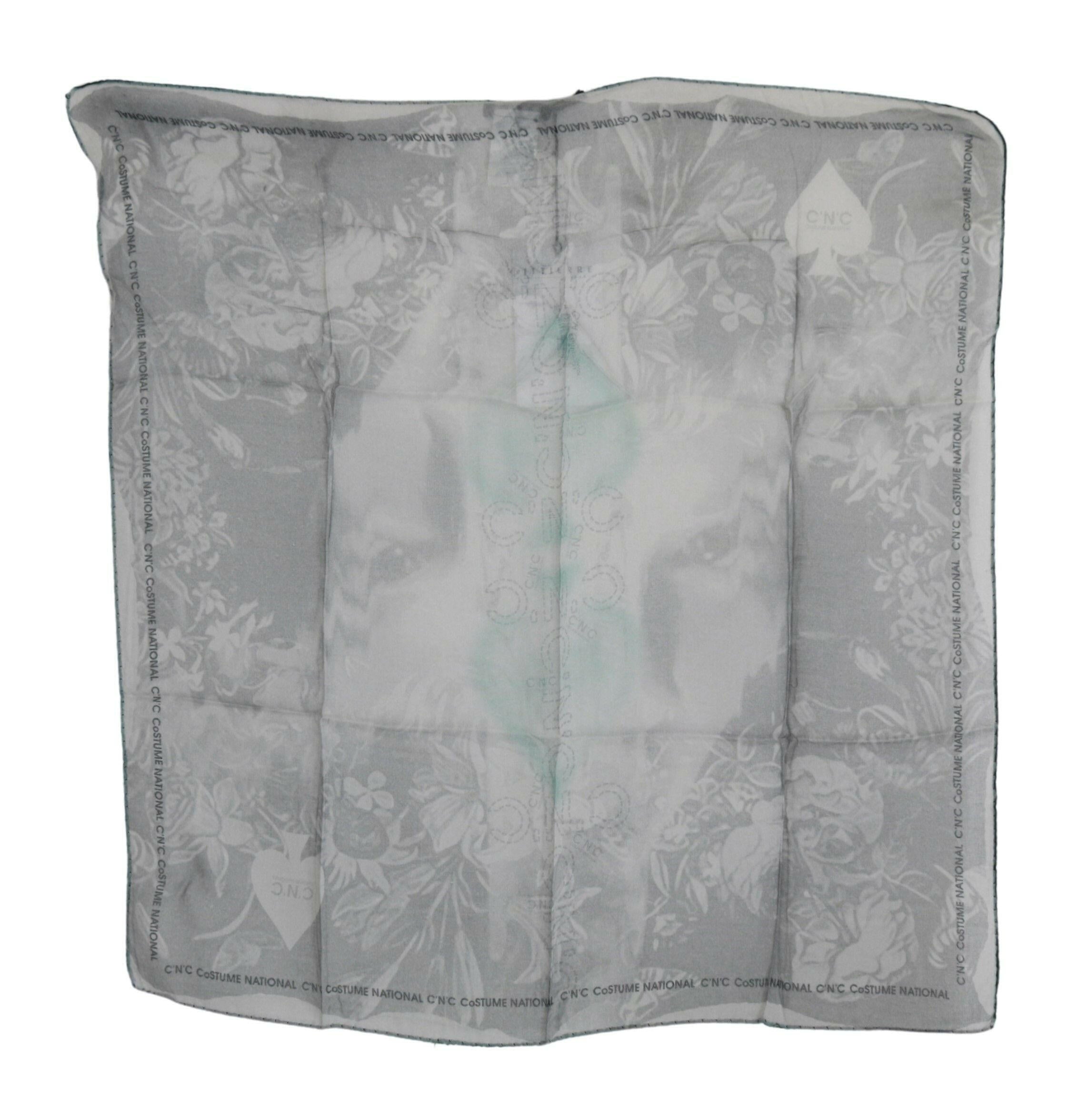 Costume National Gray Silk Shawl Foulard Wrap Scarf.