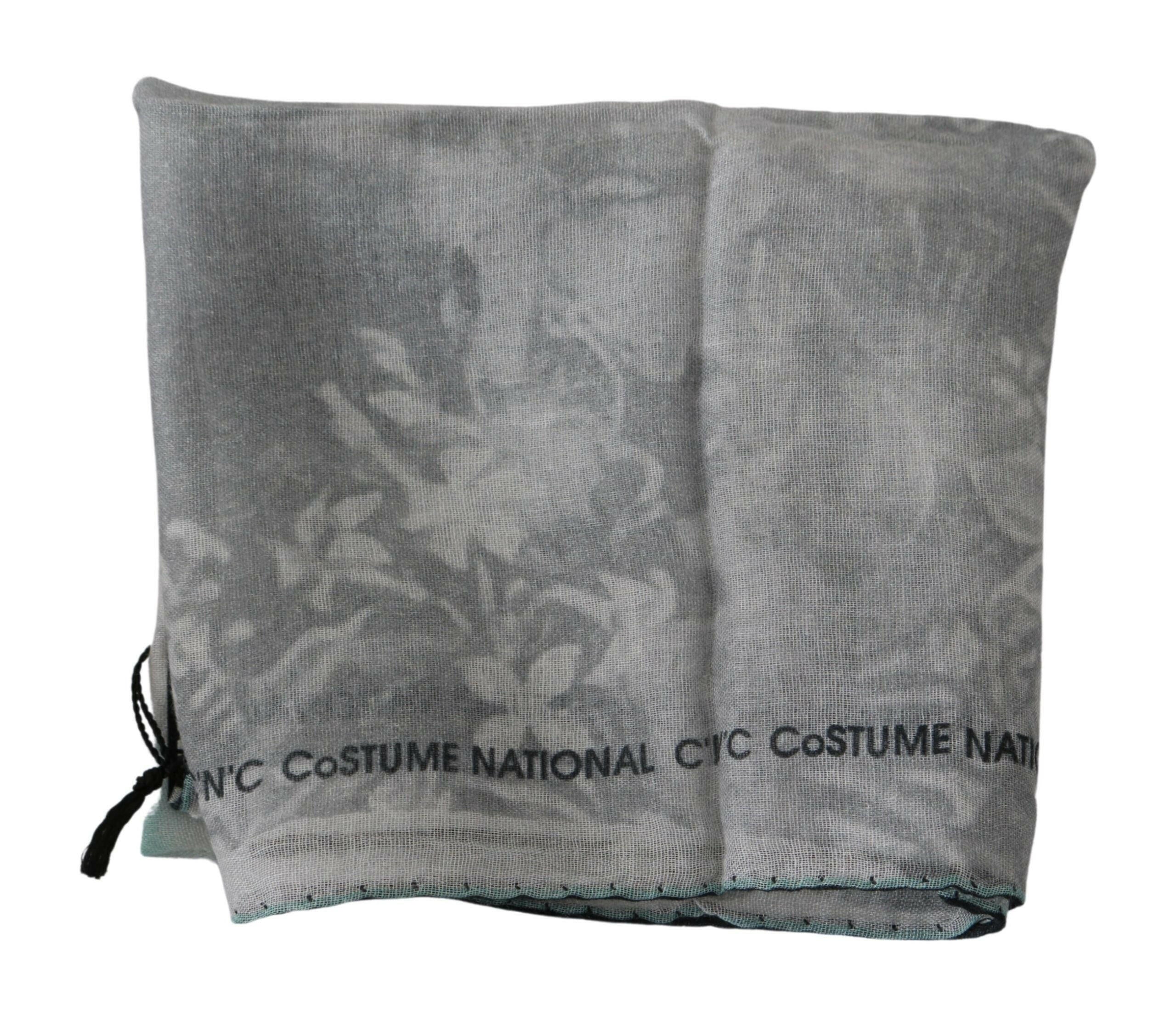Costume National Gray Silk Shawl Foulard Wrap Scarf.