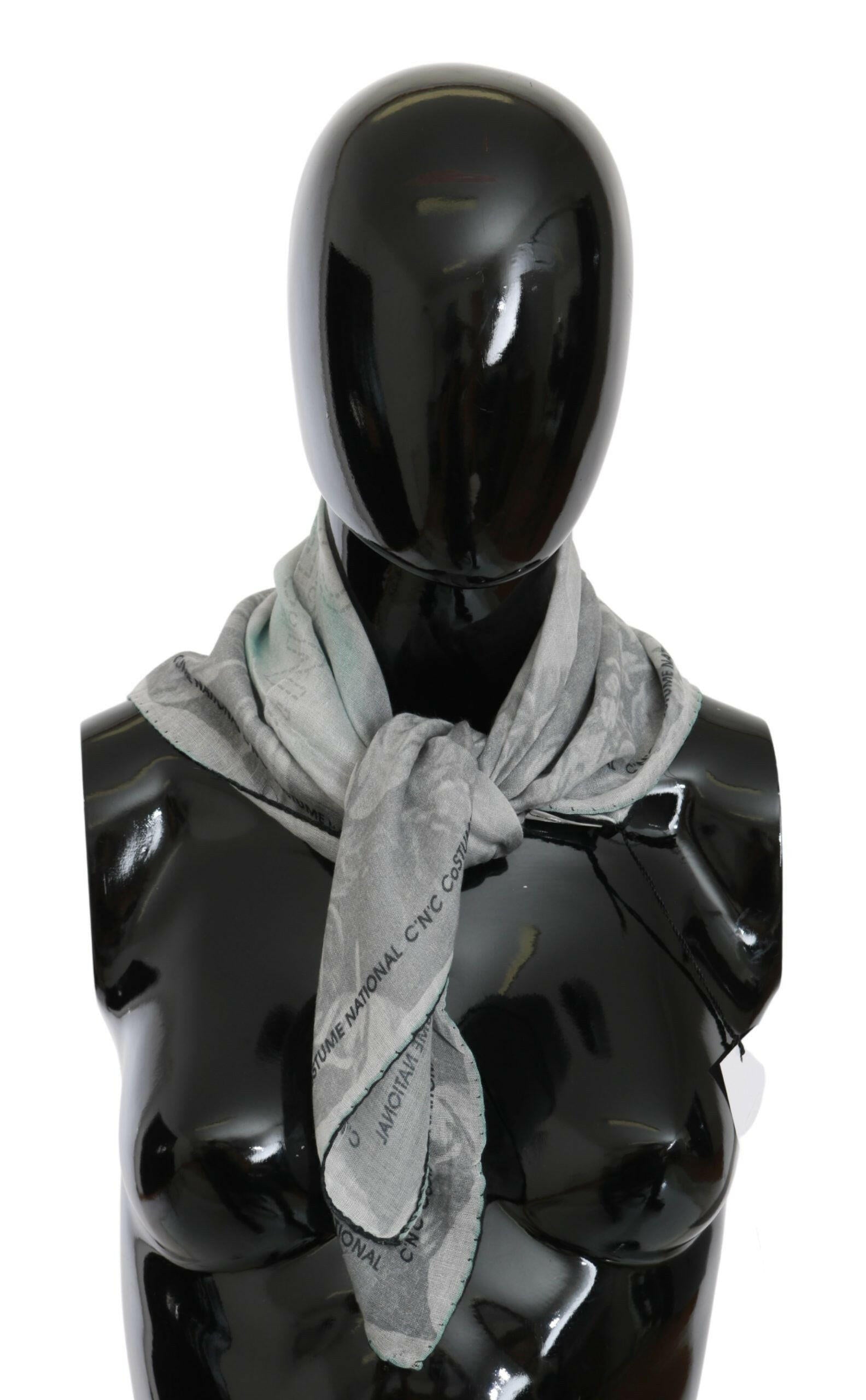 Costume National Gray Silk Shawl Foulard Wrap Scarf.