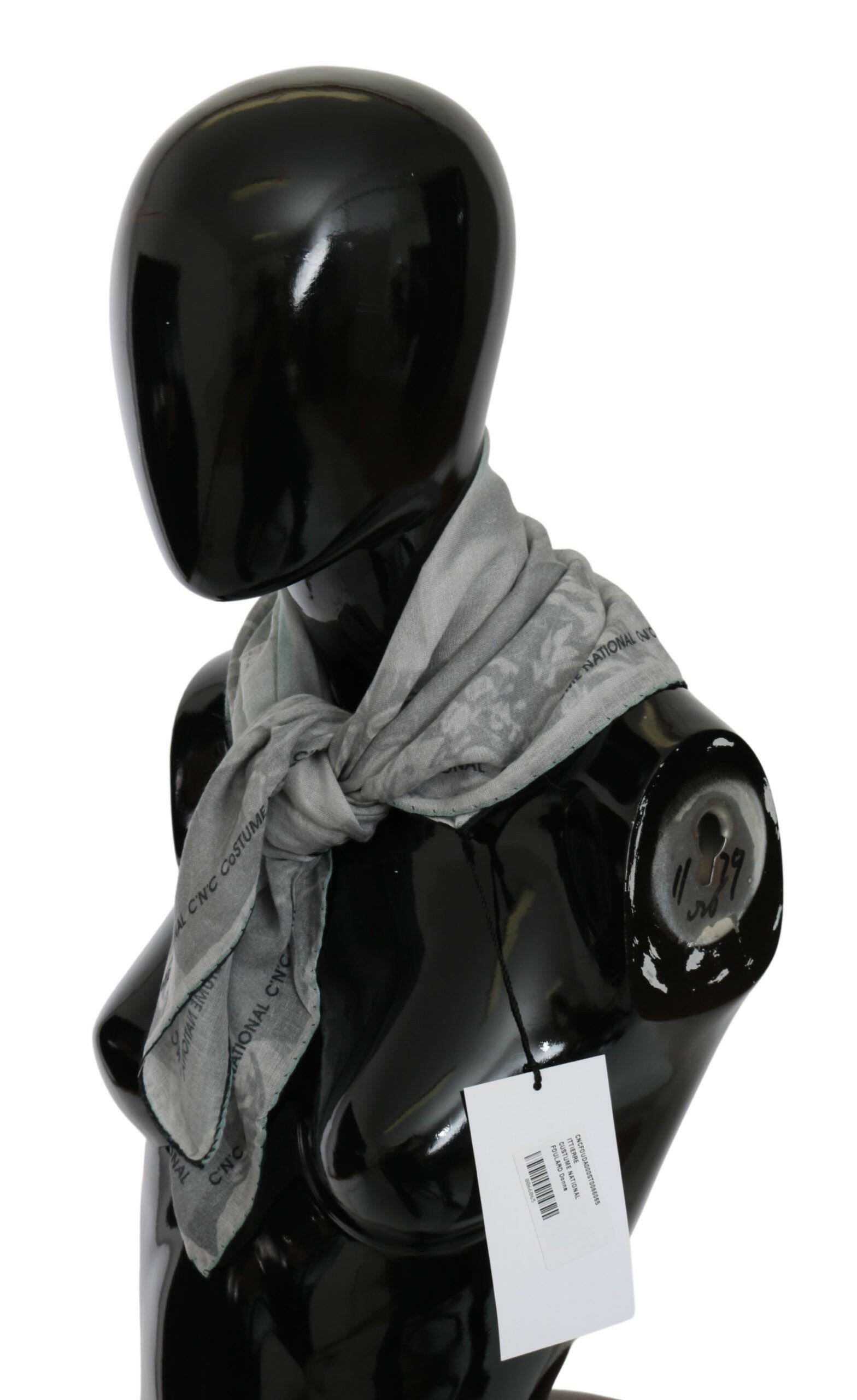 Costume National Gray Silk Shawl Foulard Wrap Scarf.