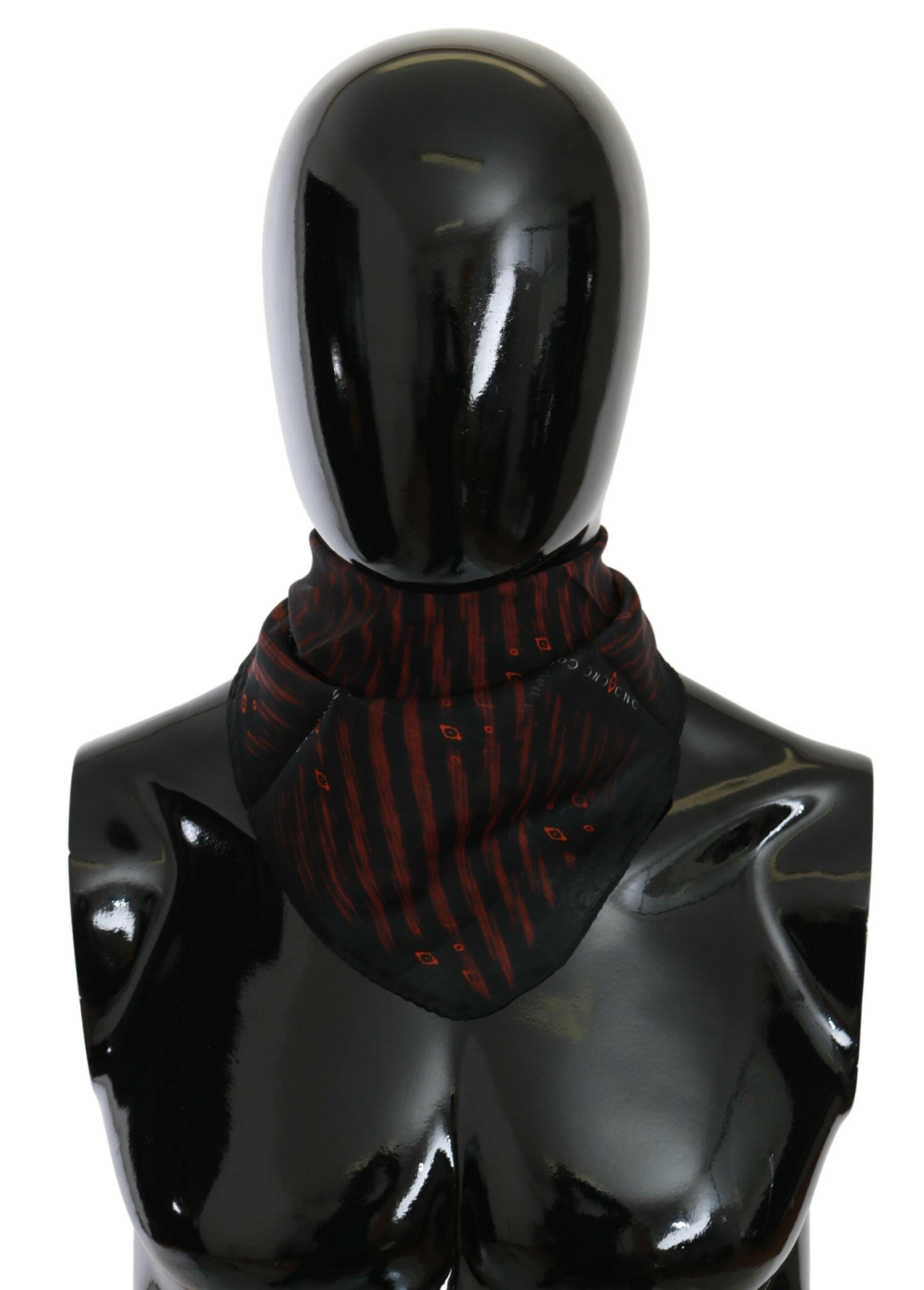 Costume National Black Orange 100% Silk Branded Scarf.