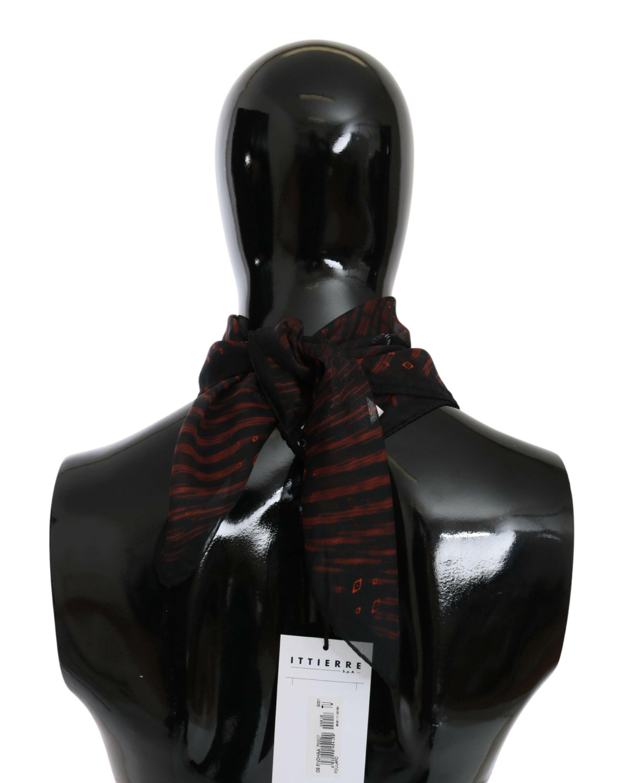 Costume National Black Orange 100% Silk Branded Scarf.