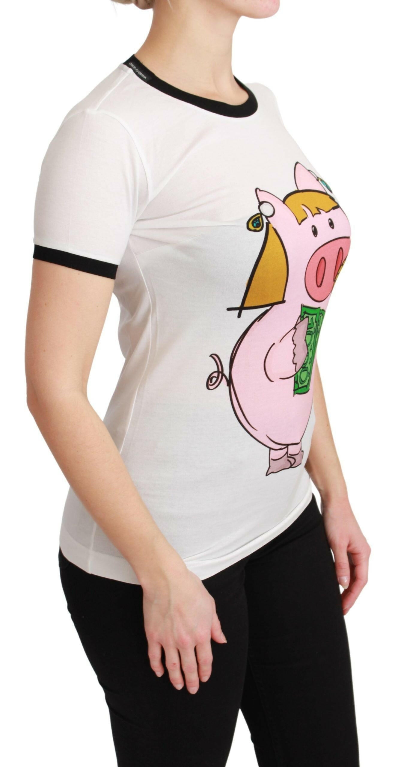 Dolce & Gabbana White YEAR OF THE PIG Top Cotton T-shirt.