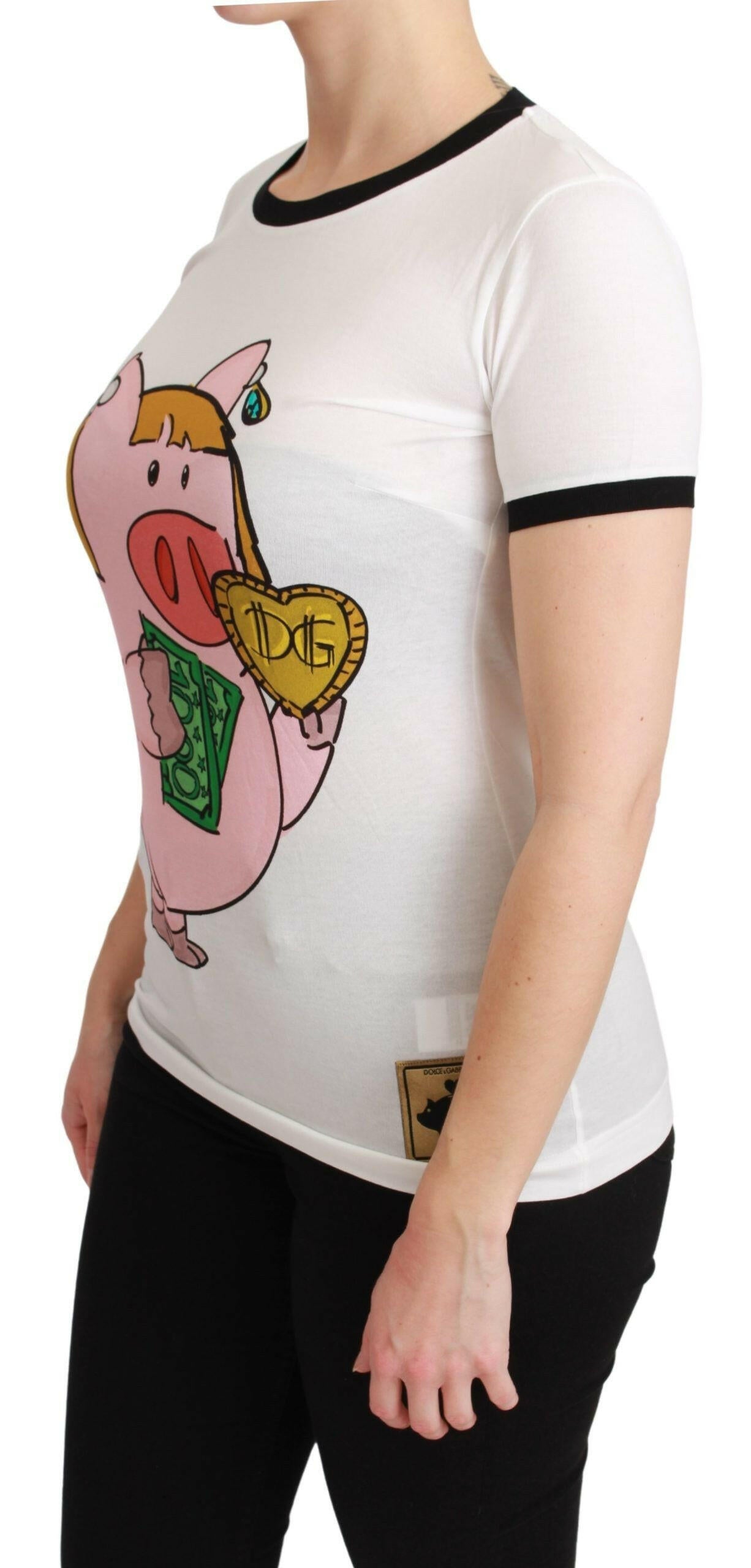 Dolce & Gabbana White YEAR OF THE PIG Top Cotton T-shirt.