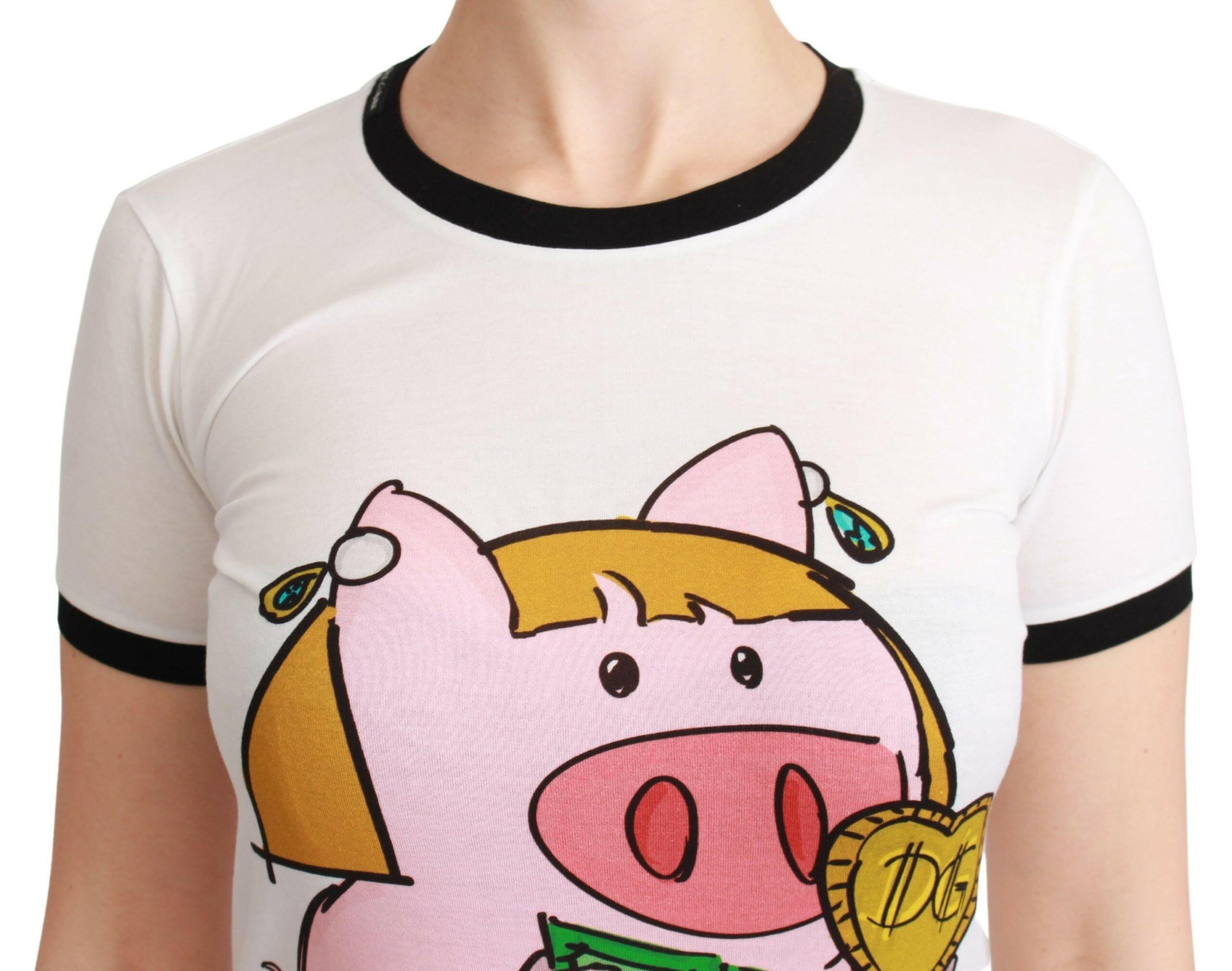 Dolce & Gabbana White YEAR OF THE PIG Top Cotton T-shirt.