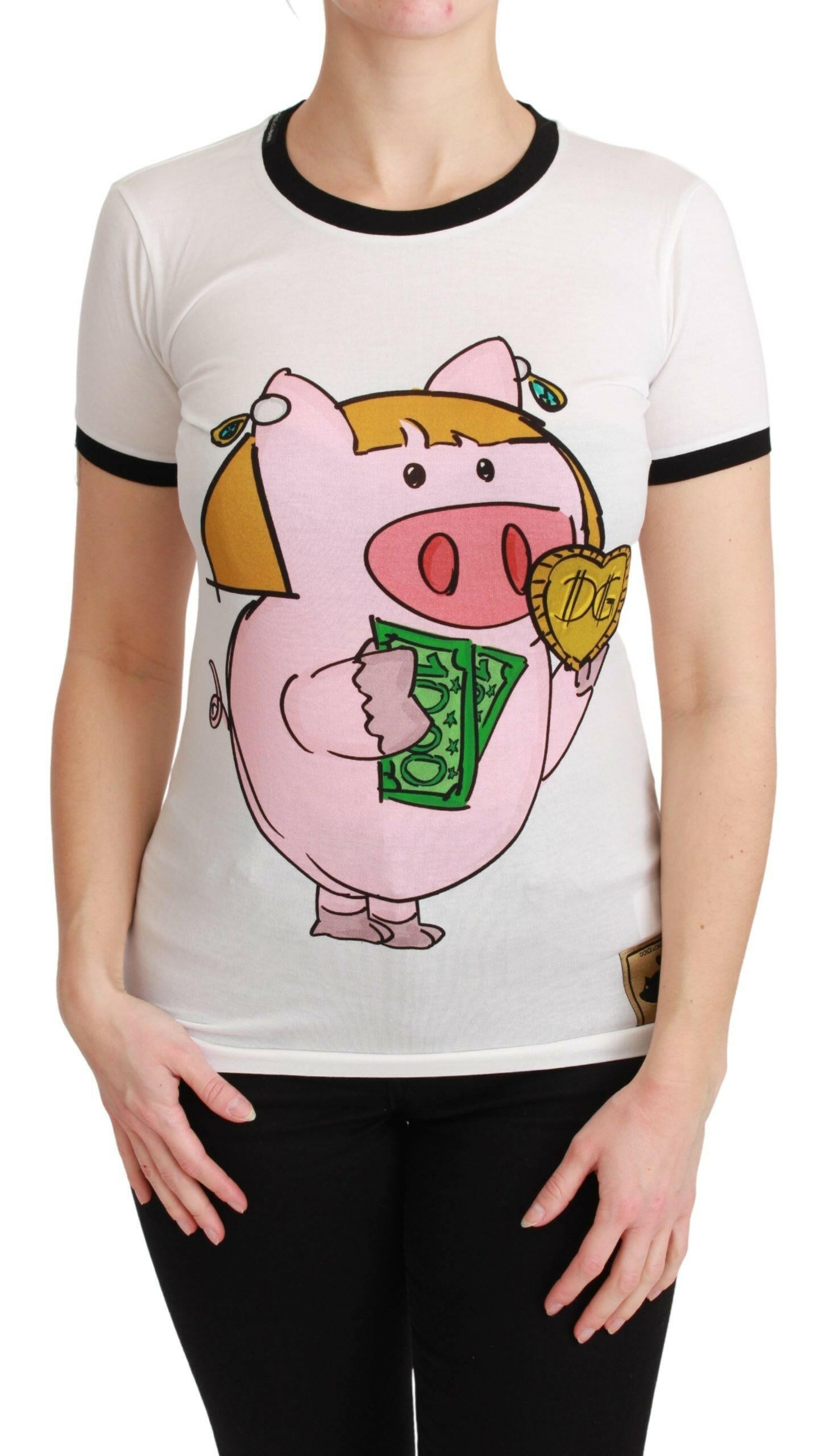 Dolce & Gabbana White YEAR OF THE PIG Top Cotton T-shirt.