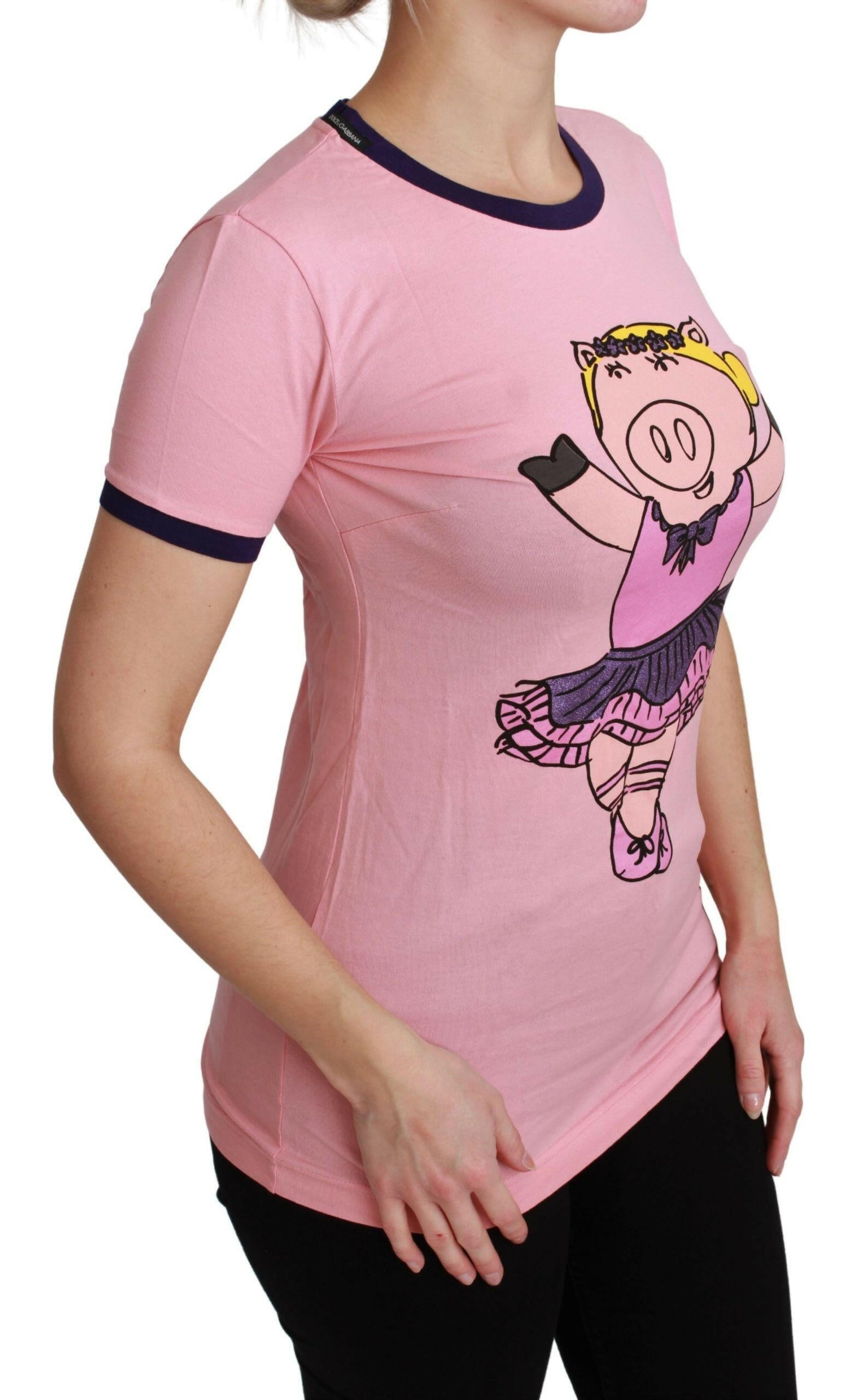Dolce & Gabbana Pink YEAR OF THE PIG Top Cotton T-shirt.