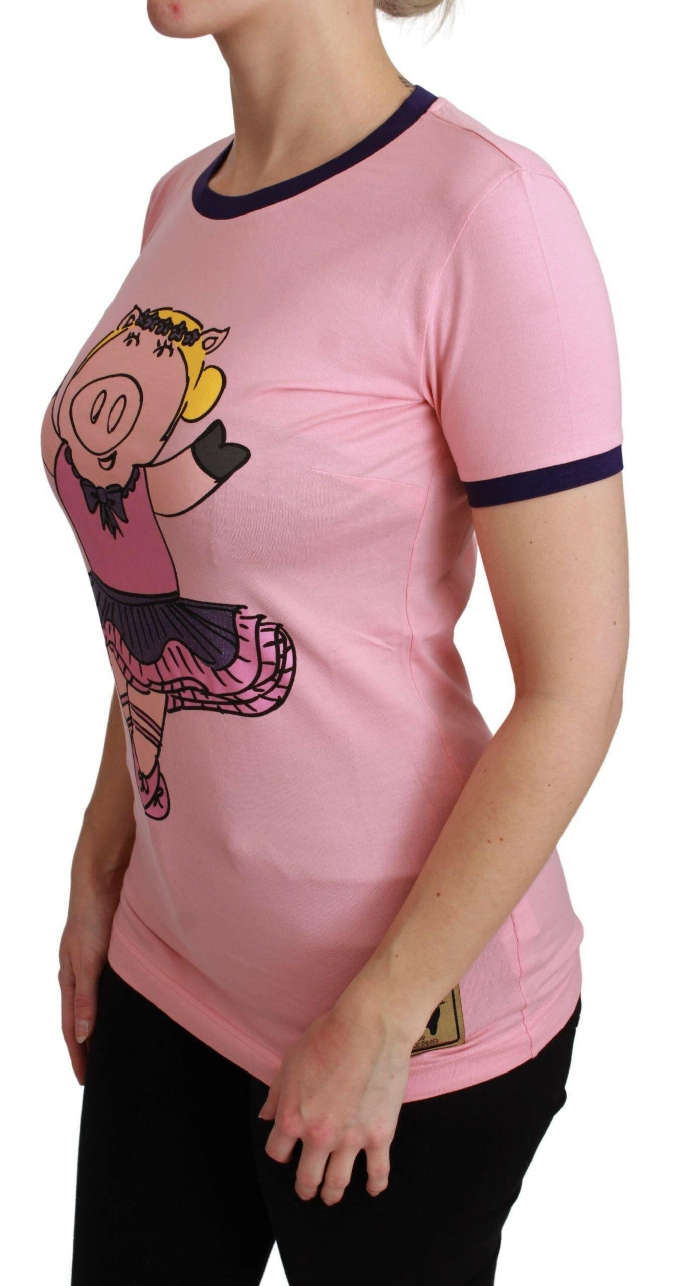 Dolce & Gabbana Pink YEAR OF THE PIG Top Cotton T-shirt.