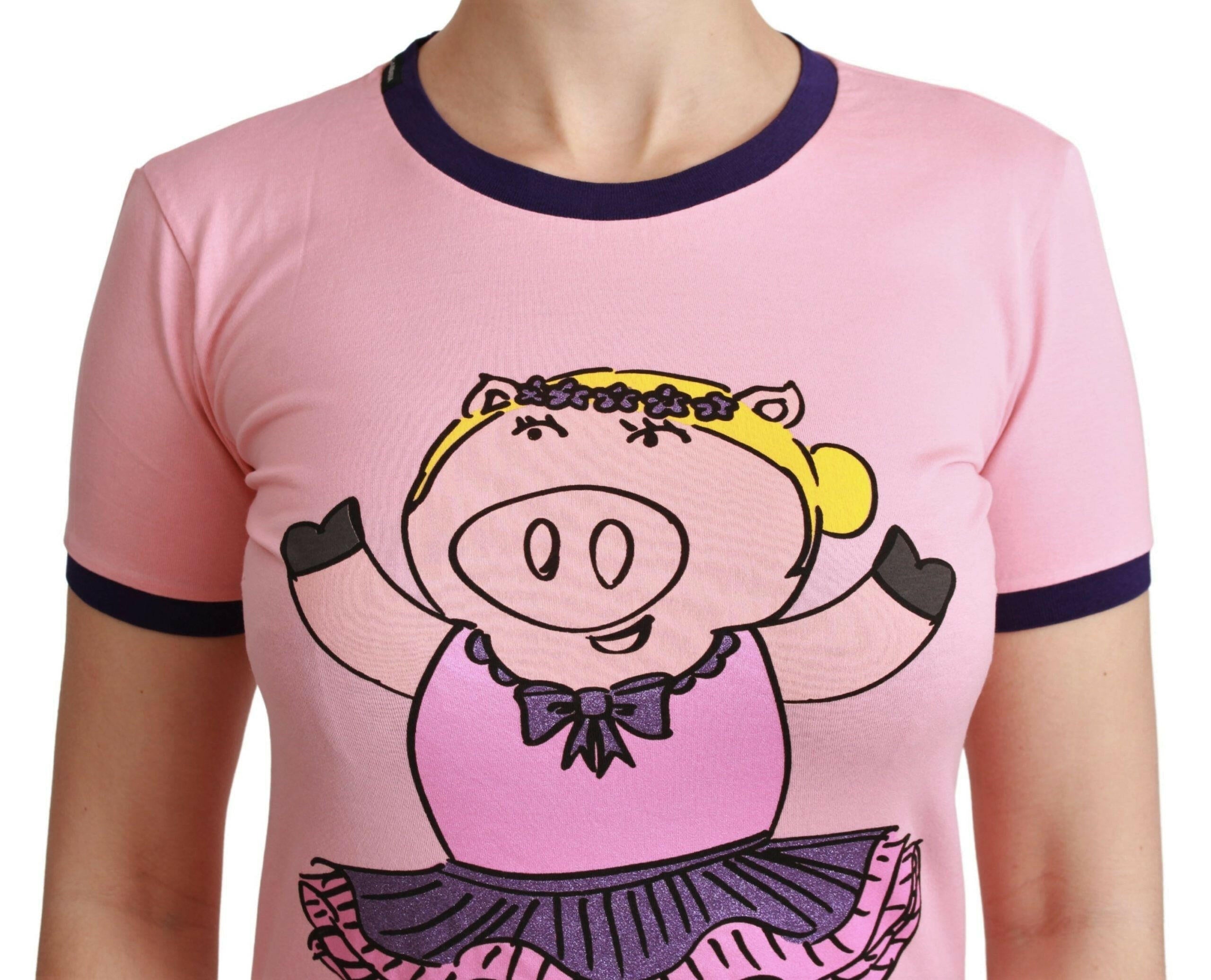 Dolce & Gabbana Pink YEAR OF THE PIG Top Cotton T-shirt.