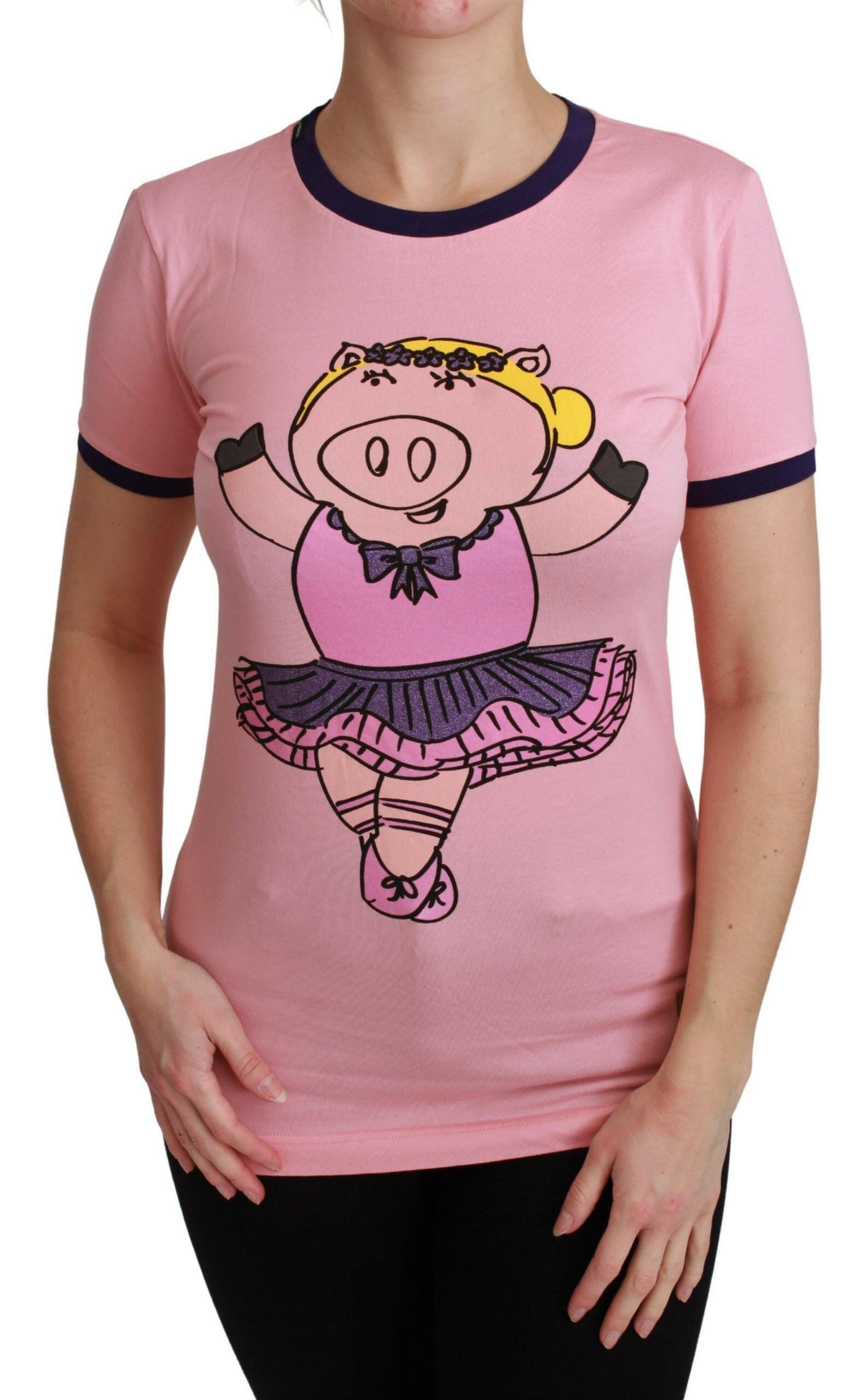 Dolce & Gabbana Pink YEAR OF THE PIG Top Cotton T-shirt.